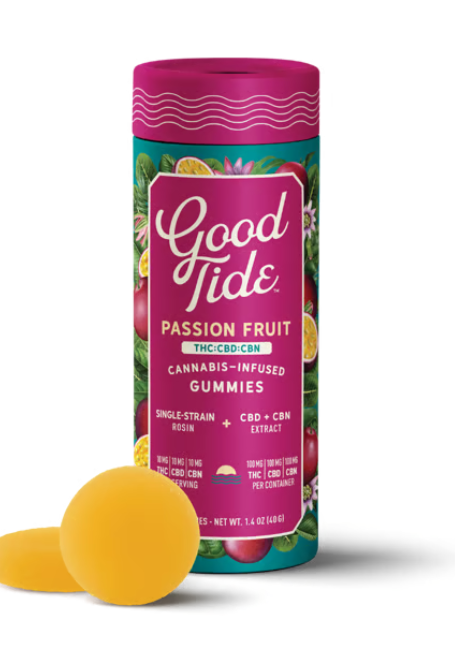 GOOD TIDE - PASSION FRUIT - THC:CBD:CBN - ROSIN GUMMIES - 100 mg