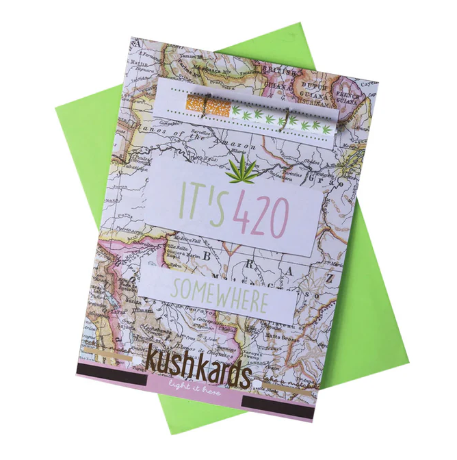 It's 420 Somewhere - Kushkards - Cannabis Greeting Card W / One Hitter