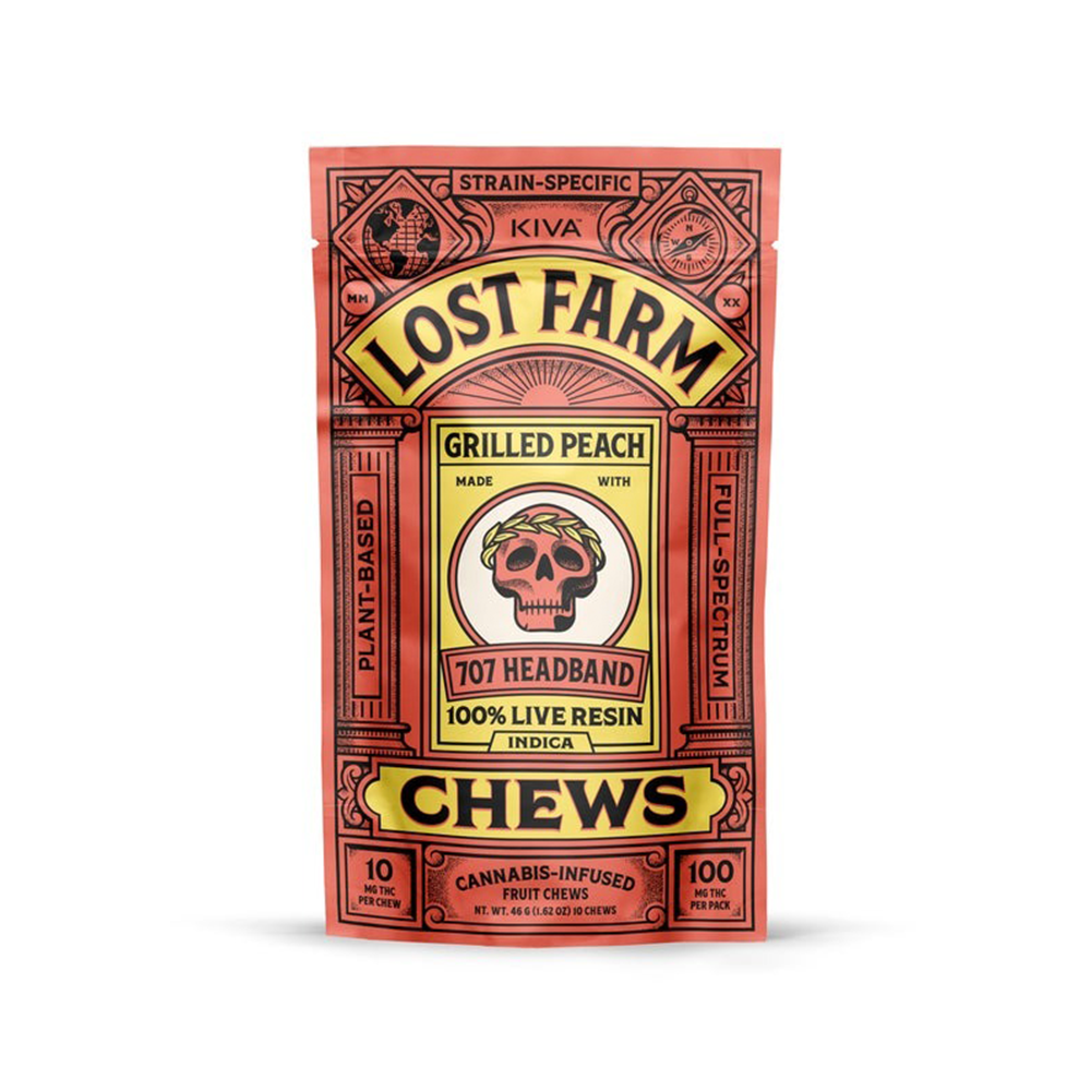 KIVA LOST FARMS - GRILLED PEACH FRUIT CHEW - 100MG - 10CT