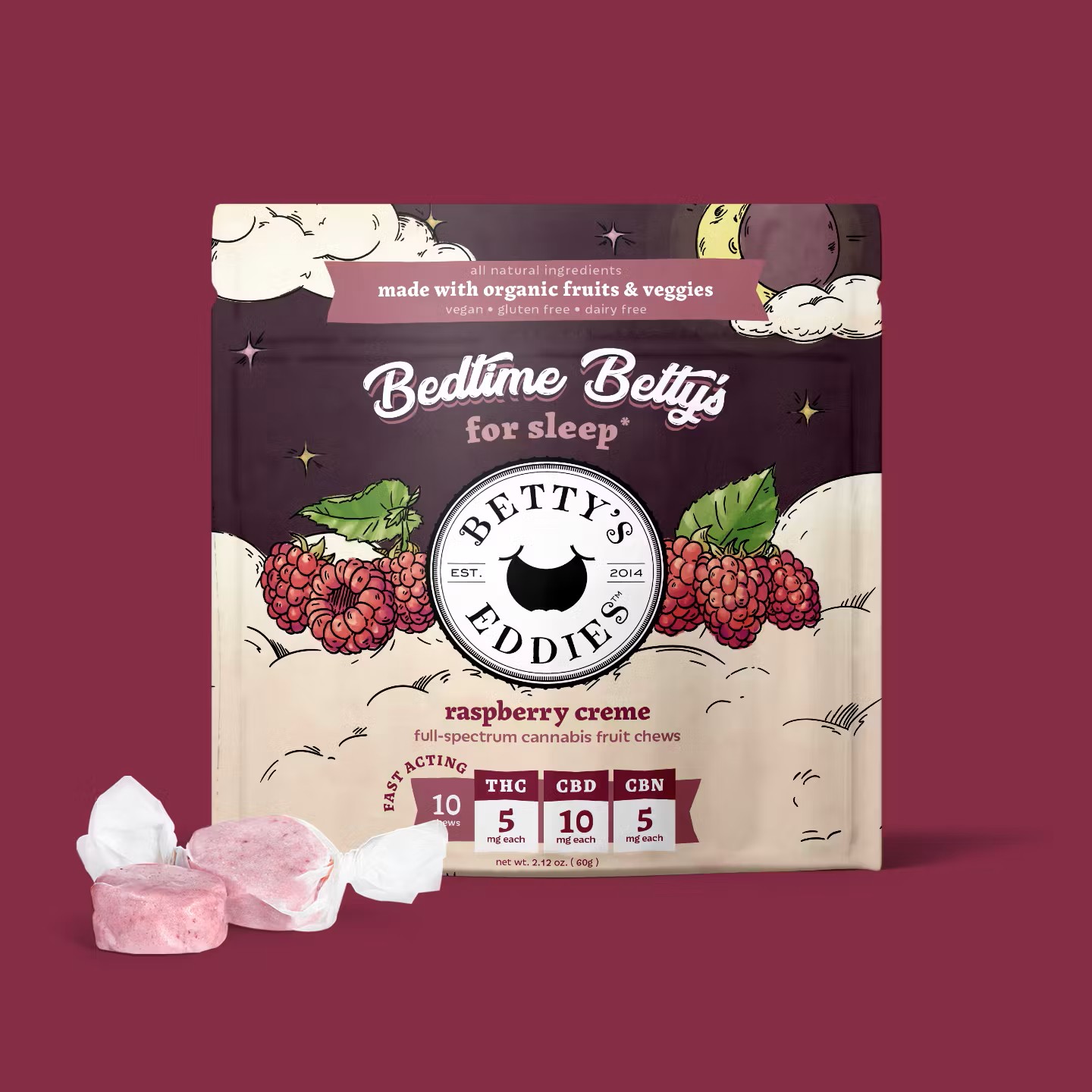BETTY'S EDDIES- RAPBERRY CREME 2:4:1 THC:CBD:CBN - 100MG 10PK