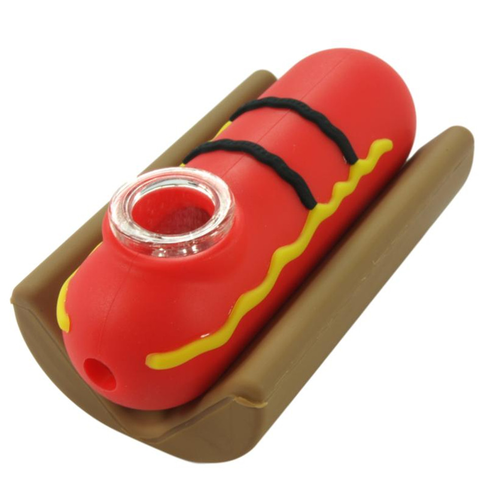 HOTDOG SILICONE PIPE WITH GLASS BOWL - One Size