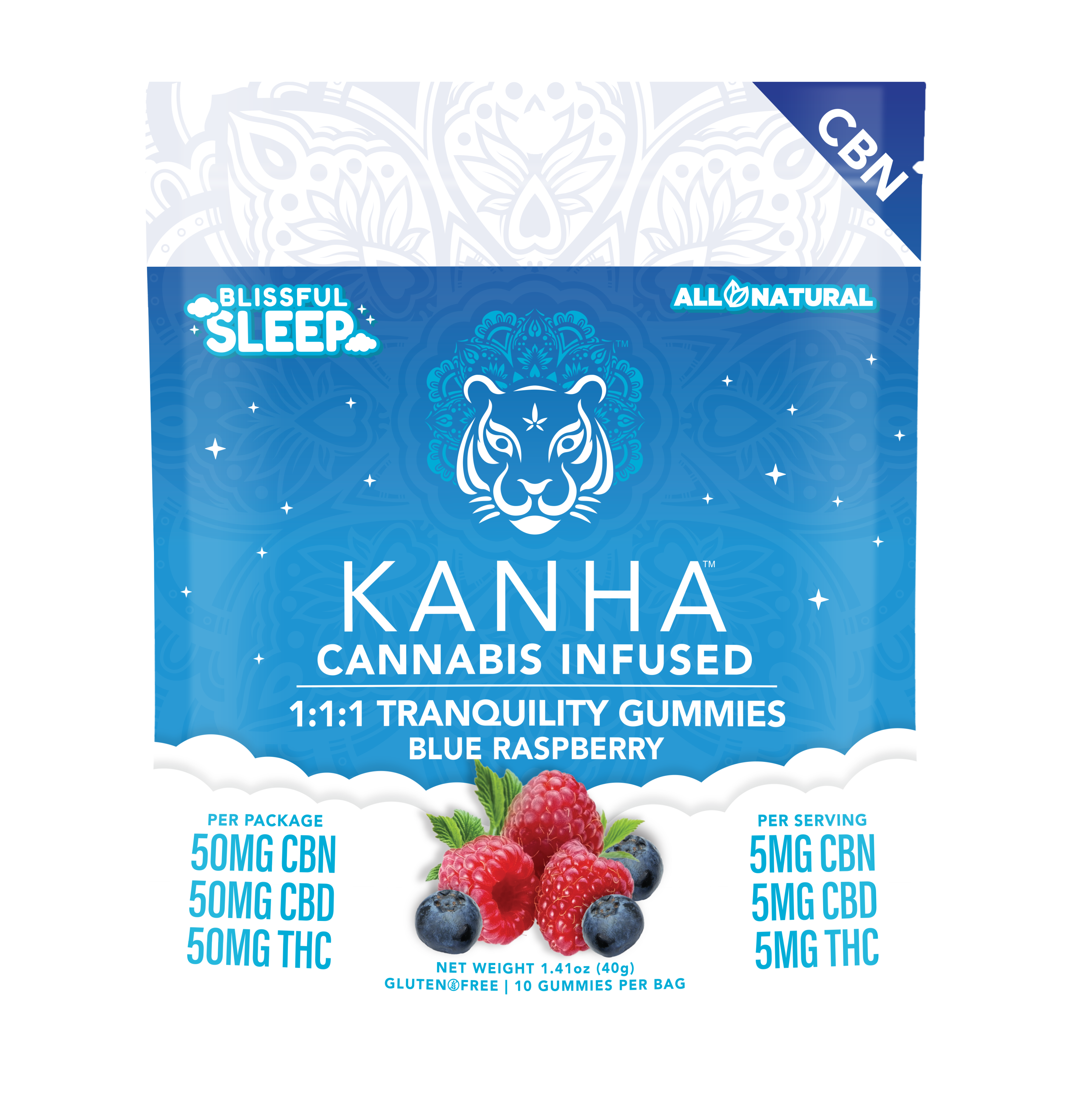 KANHA - Tranquility Blue Raspberry | 1:1:1 CBD:THC:CBN