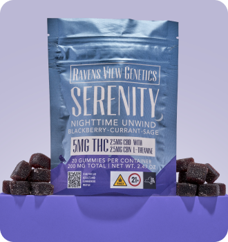 Ravens View Genetics Gummies 100mg (20 x 5mg) Serenity + CBD + CBN Blackberry x Currant x Sage