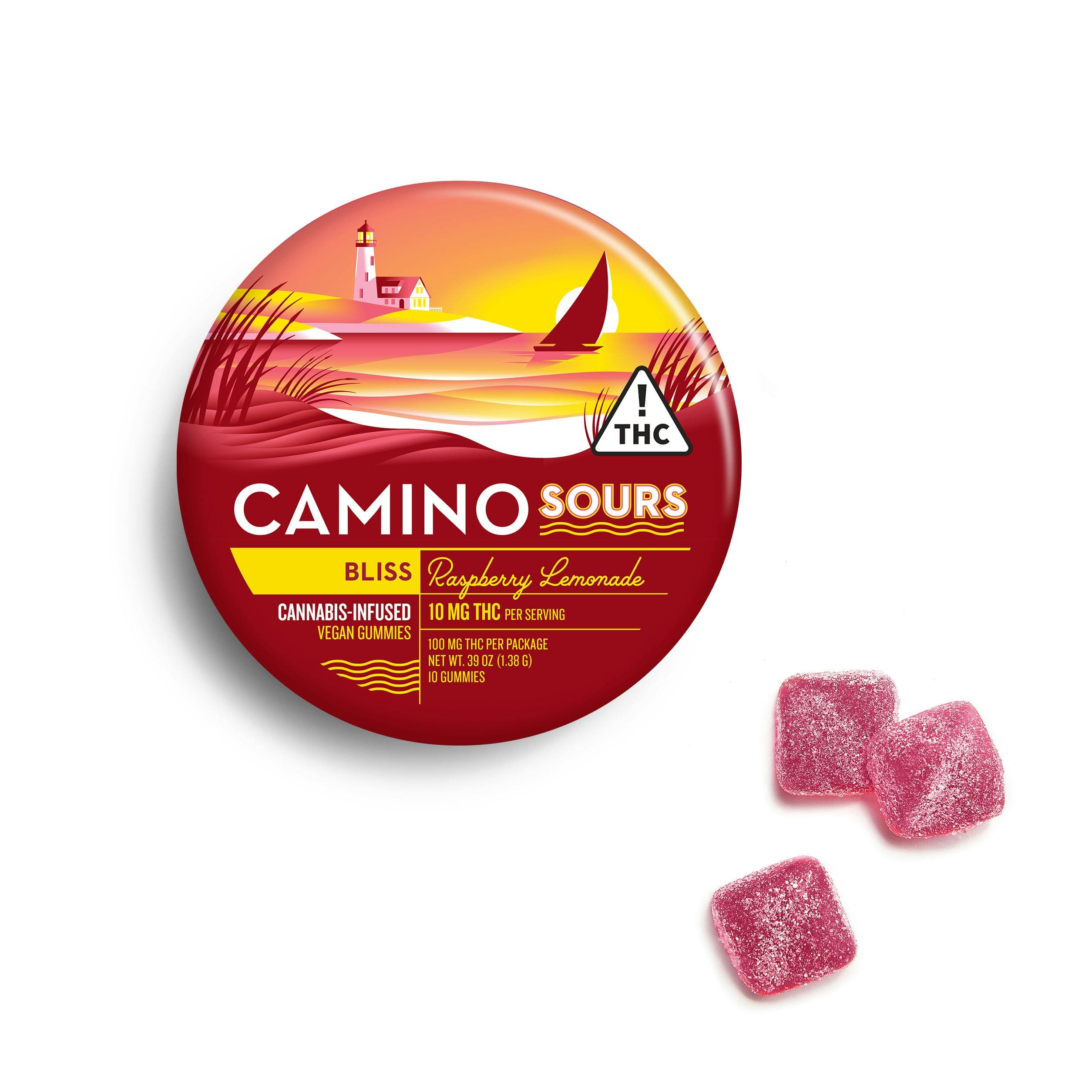 CAMINO SOURS GUMMIES 100MG (10 X 10MG) RASPBERRY LEMONADE - 100 mg