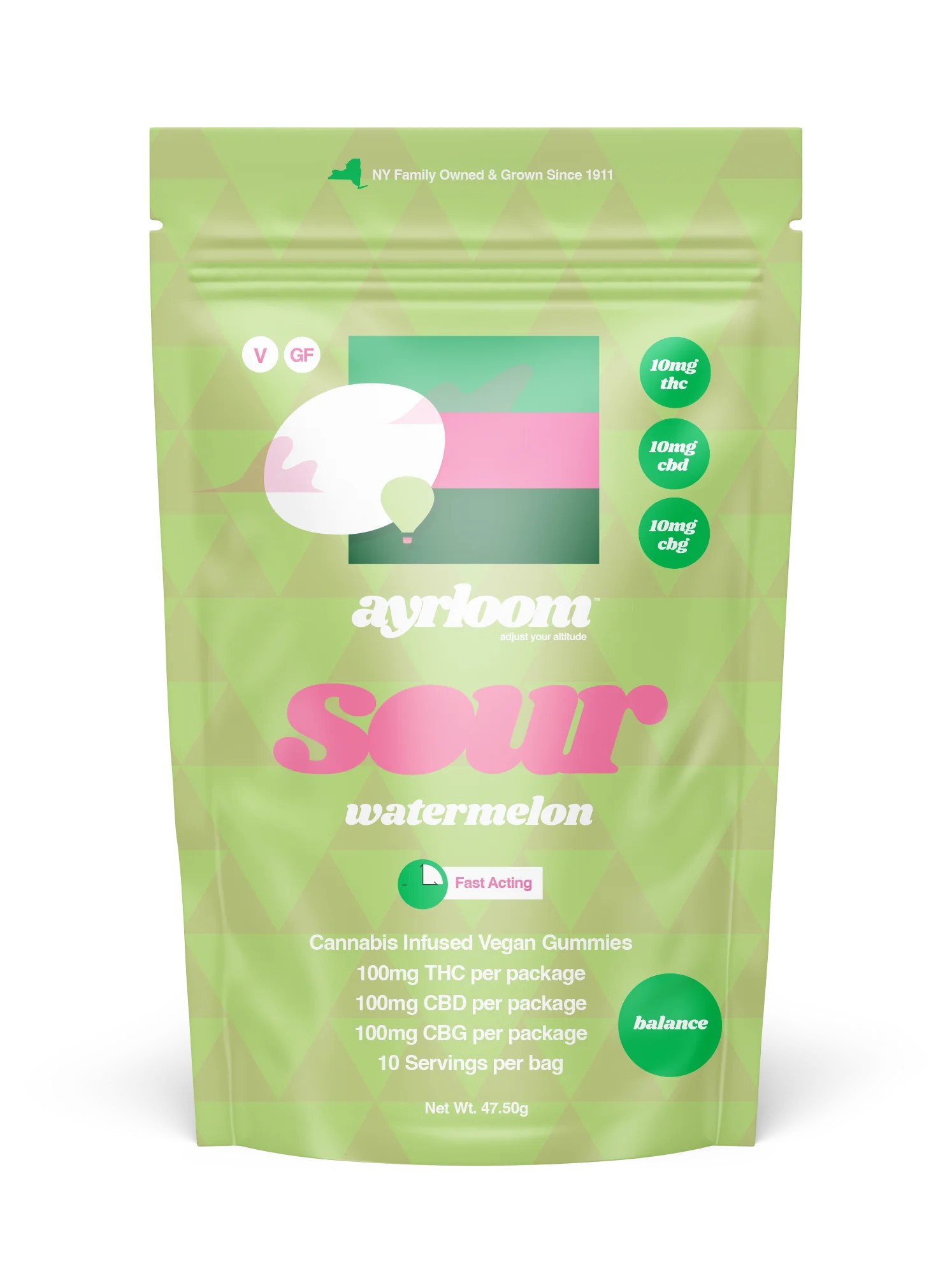 Ayrloom Up Gummies - Sour Watermelon 1:1:1 (THC:CBD:CBG)