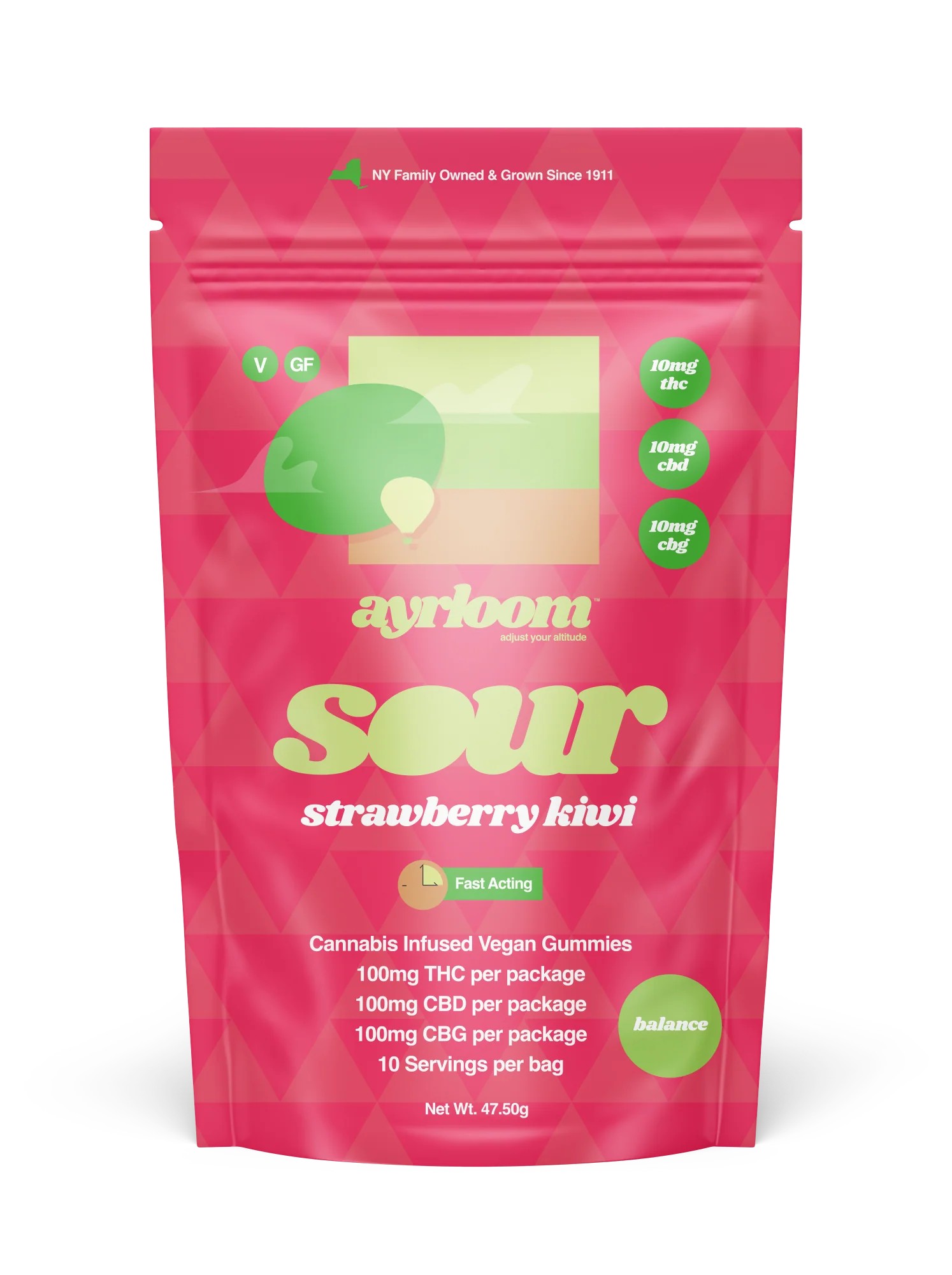 Ayrloom Up Gummies - Sour Strawberry Kiwi 1:1:1 (THC:CBD:CBG)