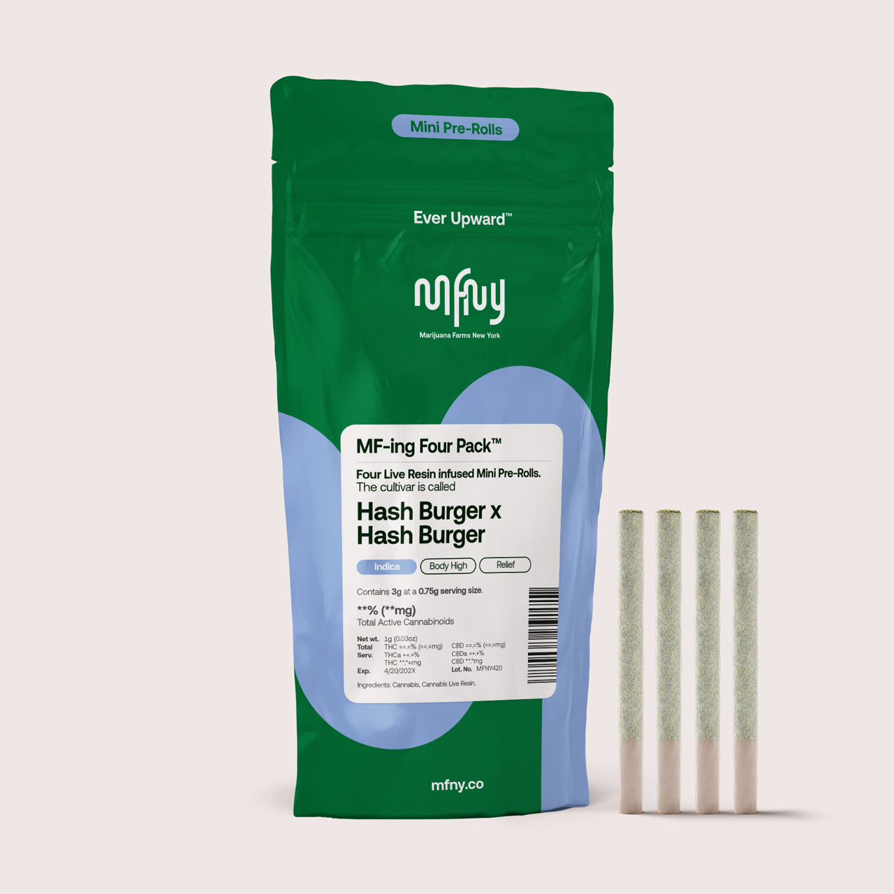 MFNY INFUSED PRE-ROLL MULTI-PACK .75G | 4PK HASHBURGER X HASHBURGER (SATIVA HYBRID) - 0.75 g - 4 Pack