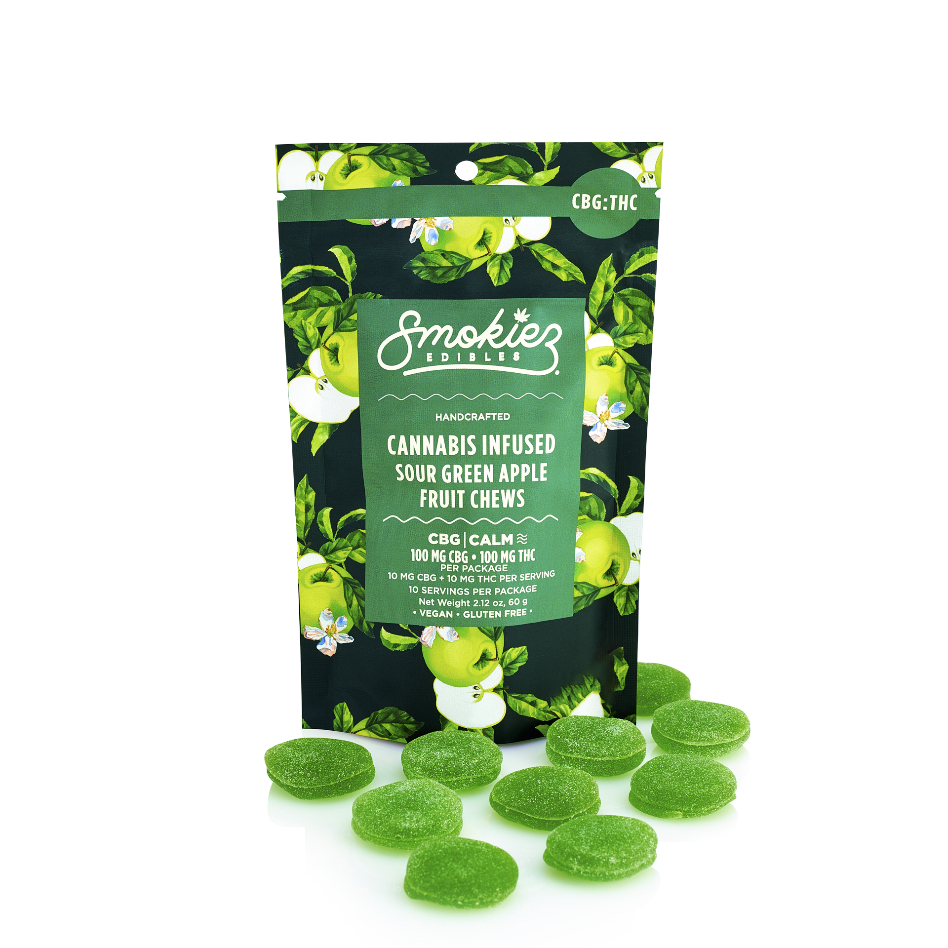 GUMMY - SMOKIEZ - SOUR GREEN APPLE 1:1 (THC:CBG) - 100MG