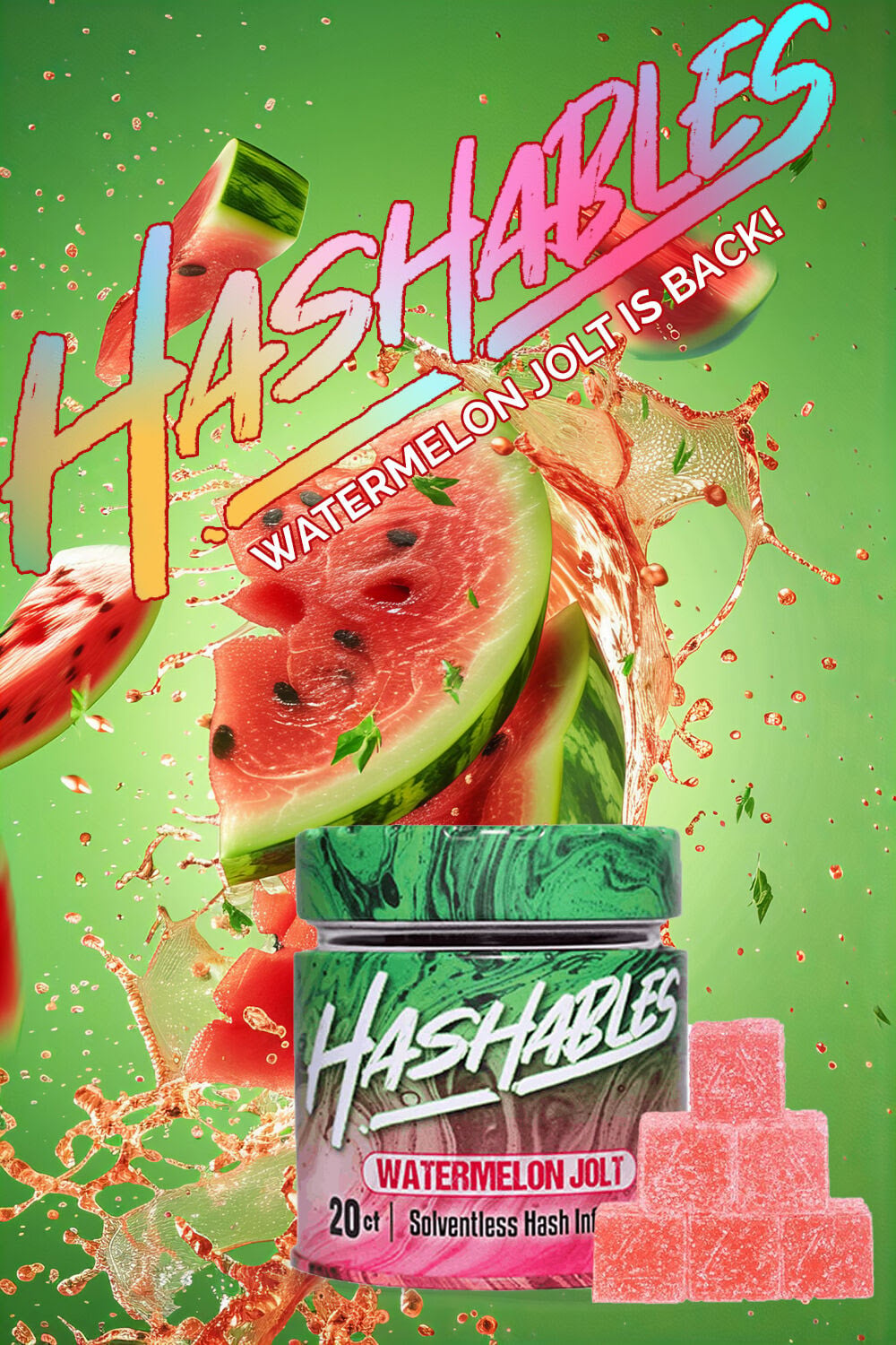 HASHABLES - Hashables - 100mg 20 Pack Solventless Gummy - Watermelon Jolt