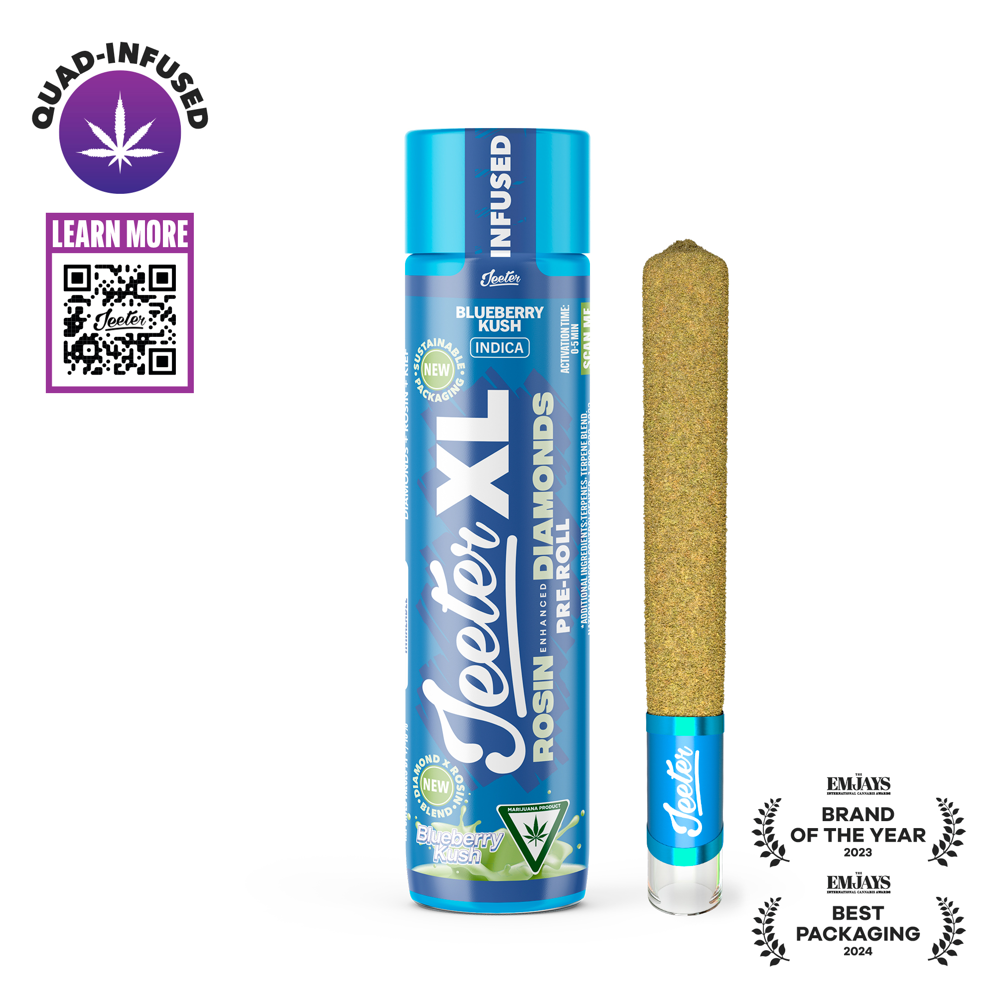 BLUEBERRY KUSH ROSIN & DIAMOND INFUSED JEETER XL | PREROLL | 2G