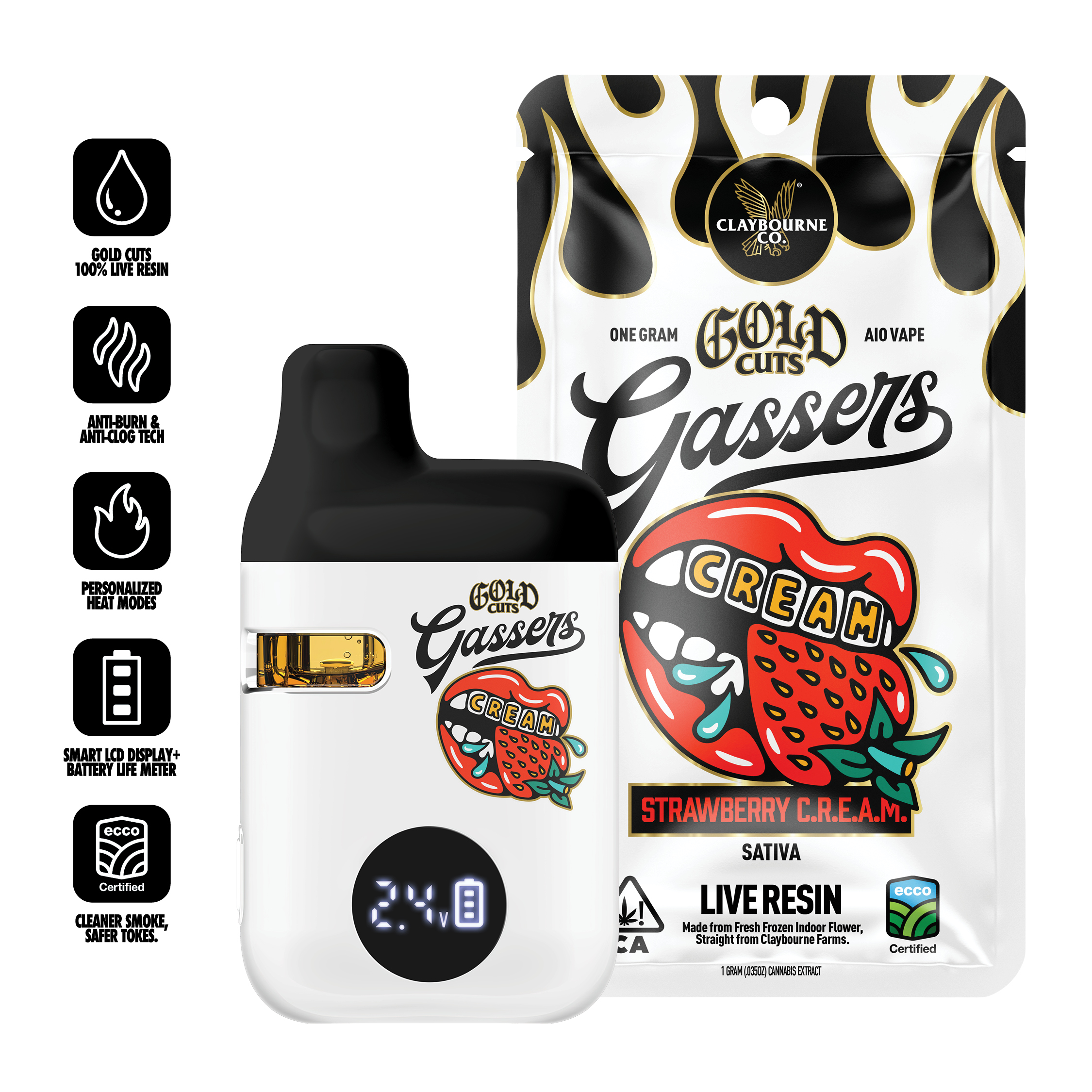 Claybourne Co.: STRAWBERRY C.R.E.A.M. LIVE RESIN GASSERS ALL-IN-ONE - GRAM