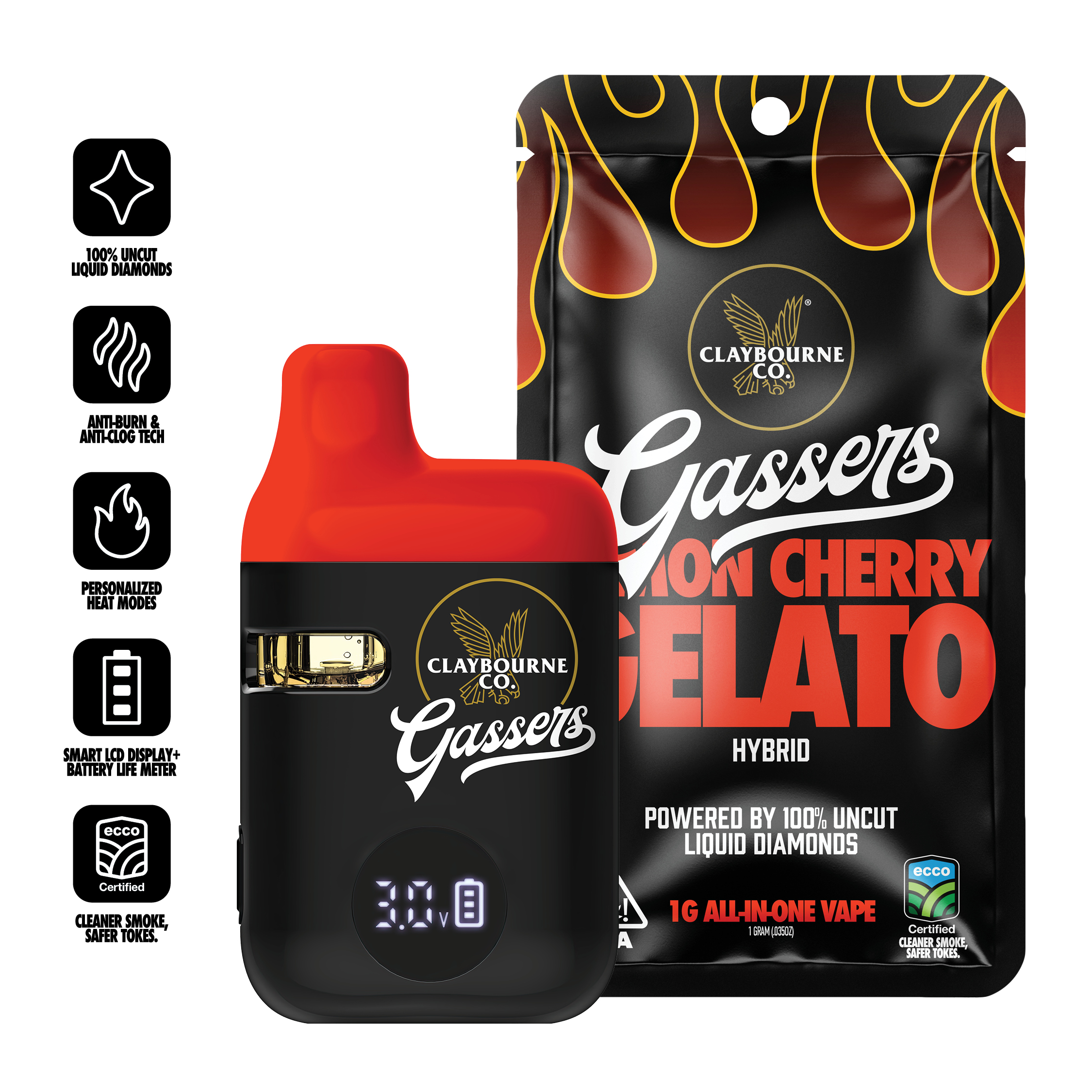Claybourne Co. — LEMON CHERRY GELATO GASSERS ALL-IN-ONE - GRAM
