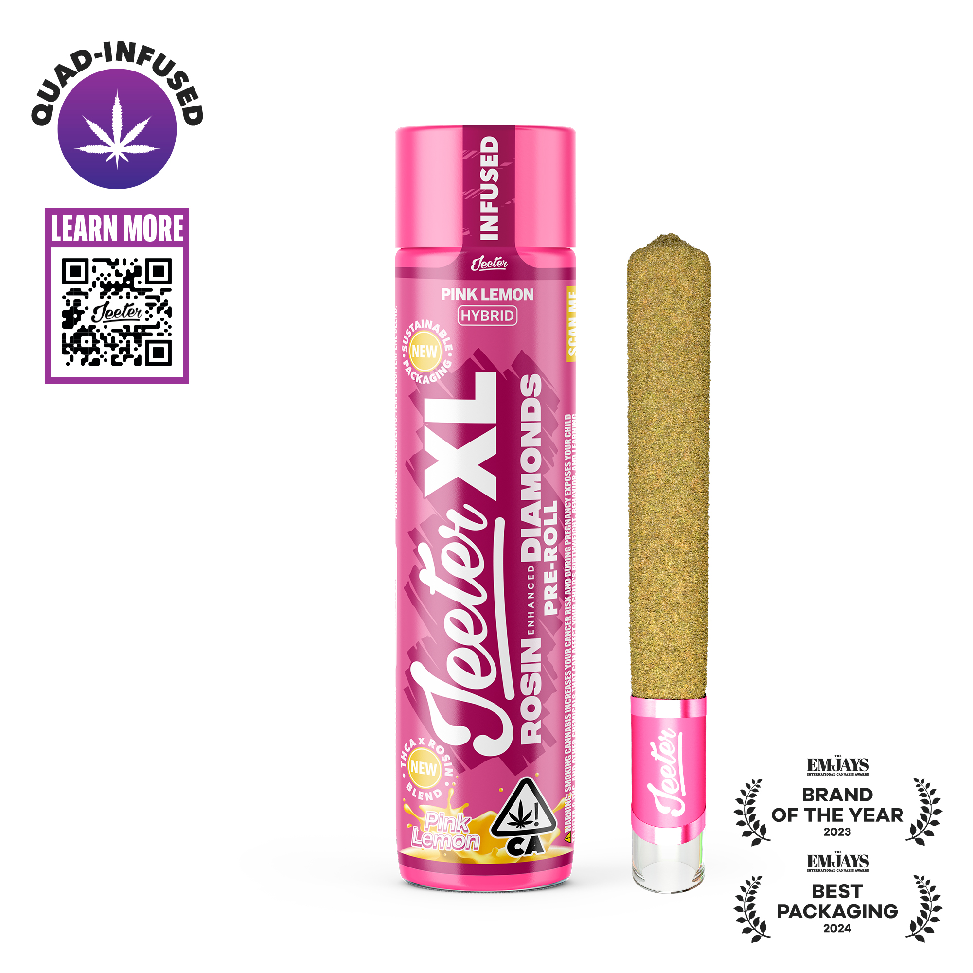 JEETER - PINK LEMON ROSIN ENHANCED DIAMONDS XL PREROLL - 2 GRAMS