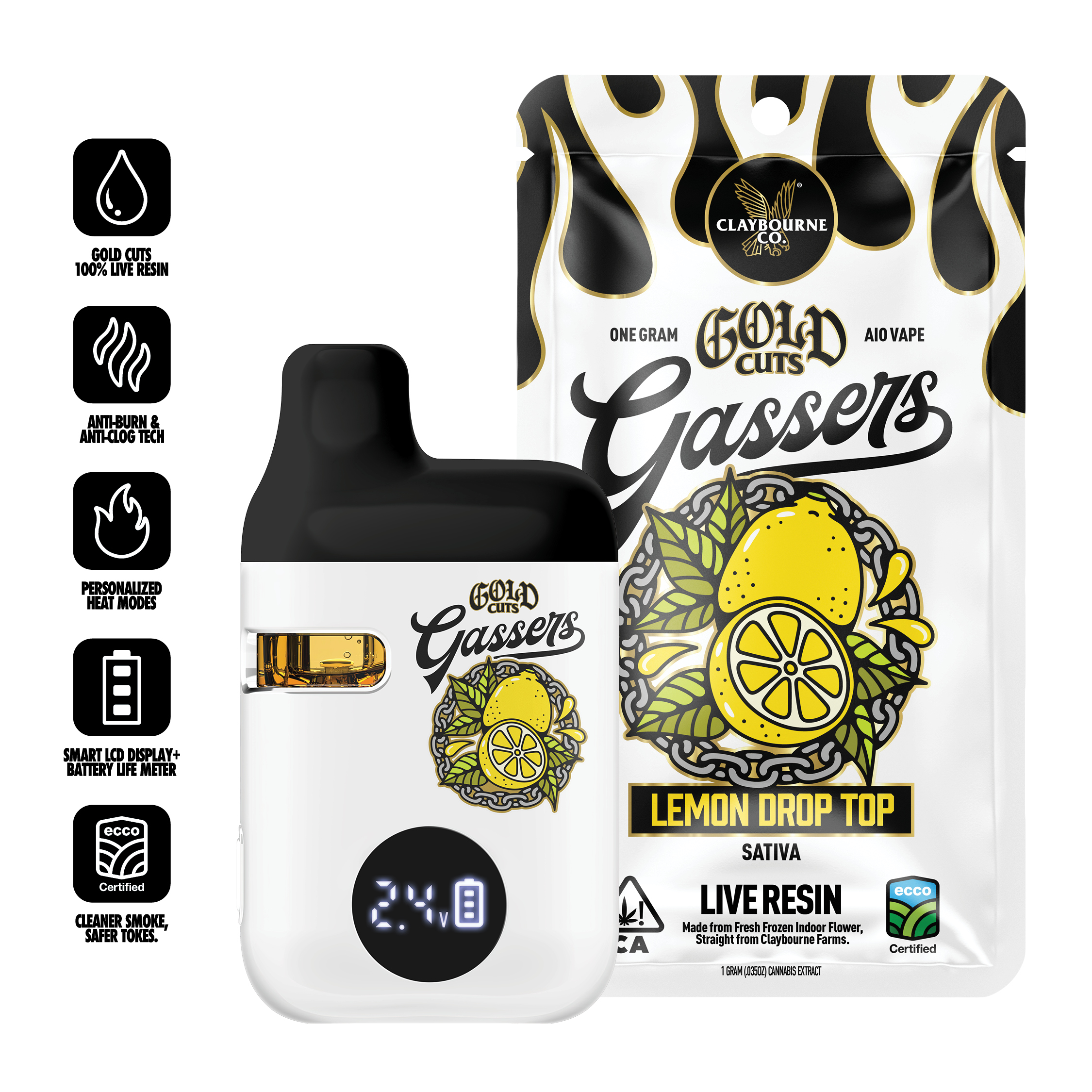 Claybourne Co.: LEMON DROP TOP LIVE RESIN GASSERS ALL-IN-ONE - GRAM