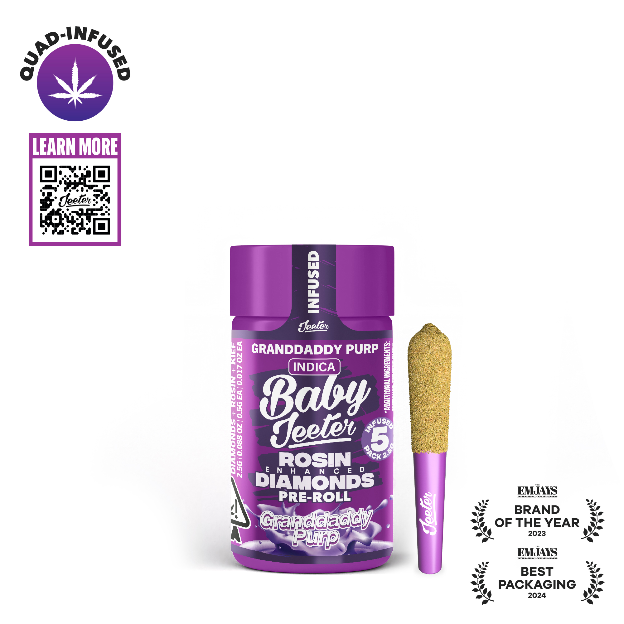 GRANDDADDY PURP ROSIN ENHANCED DIAMONDS PREROLL - 5 PACK