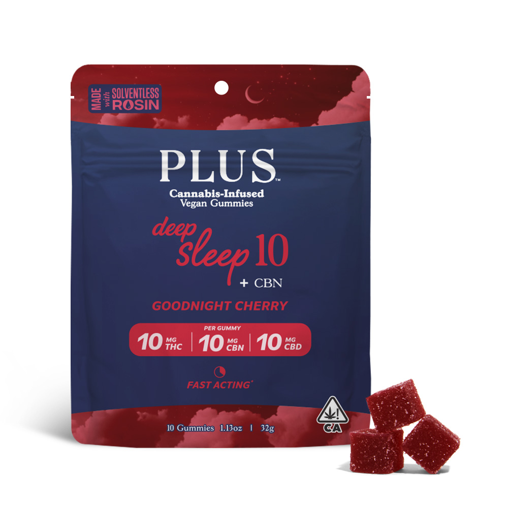 PLUS — GOODNIGHT CHERRY DEEP SLEEP 10 THC:CBD:CBN SOLVENTLESS GUMMIES