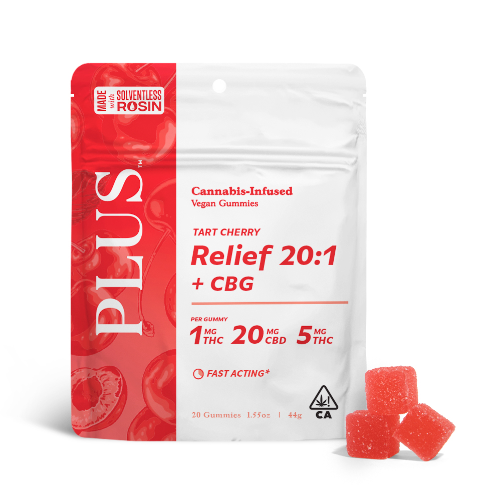 PLUS — TART CHERRY RELIEF 20:5:1 CBD/CBG/THC SOLVENTLESS GUMMIES