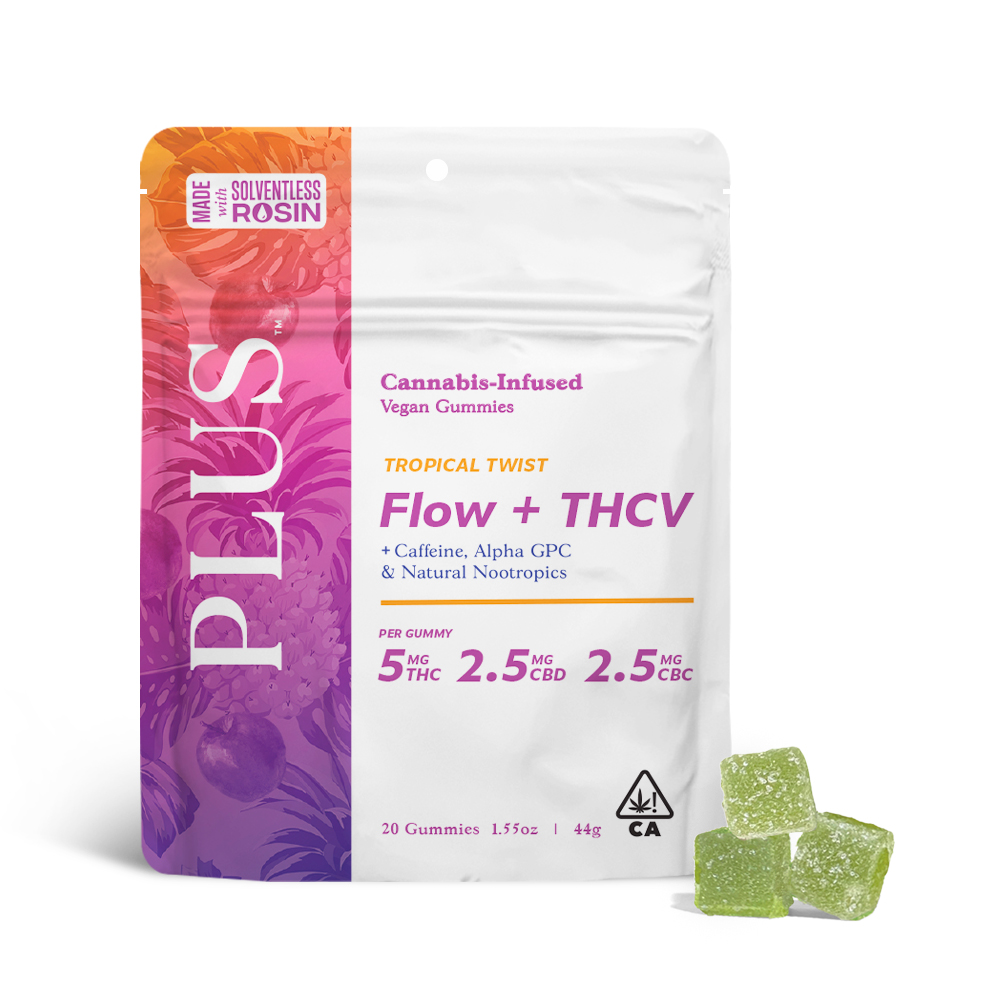 PLUS — FLOW TROPICAL TWIST THC/THCV/CBC SOLVENTLESS GUMMIES - 20 PACK
