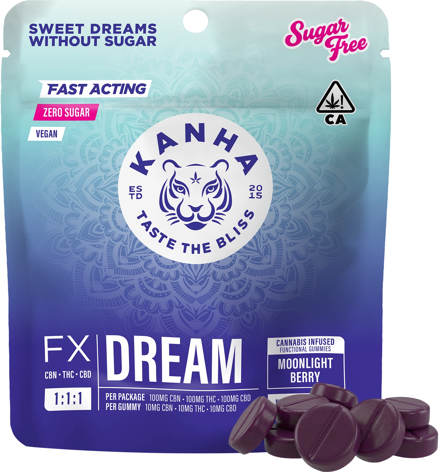 KANHA — MOONLIGHT BERRY DREAM 1:1:1 THC:CBD:CBN SUGAR FREE GUMMIES - 10 PACK