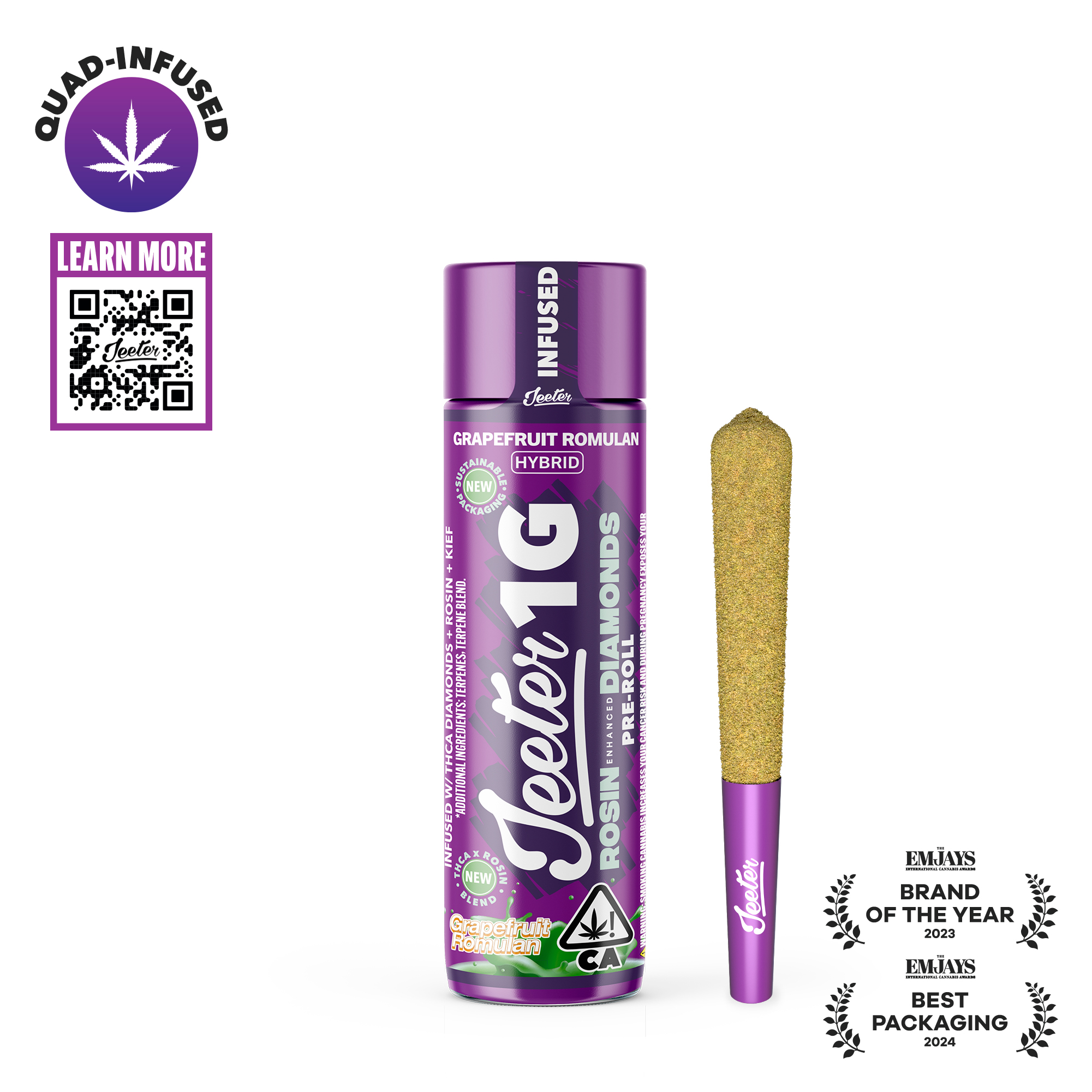 Jeeter: GRAPEFRUIT ROMULAN ROSIN ENHANCED DIAMONDS PREROLL - GRAM