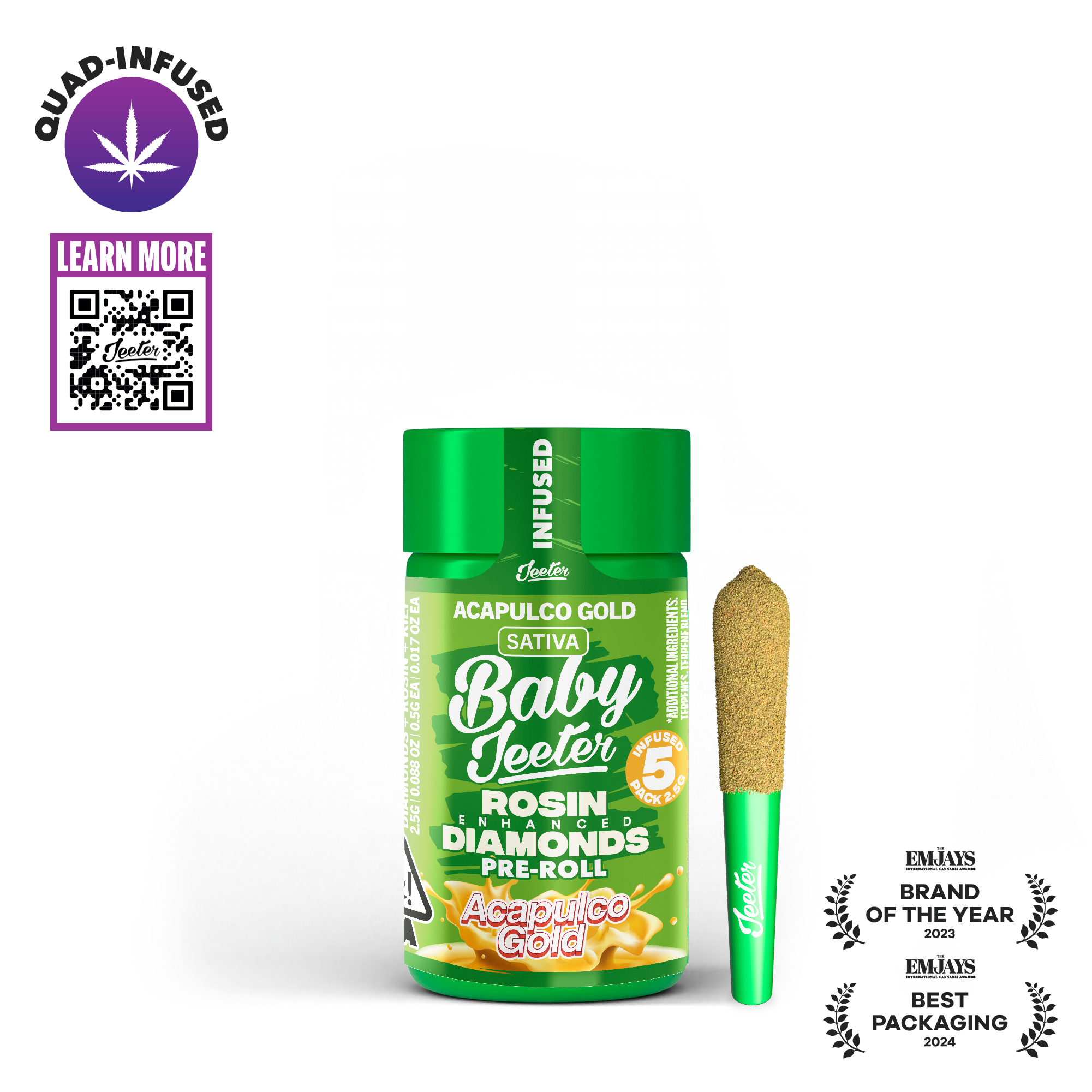 ACAPULCO GOLD ROSIN ENHANCED DIAMONDS PREROLL - 5 PACK
