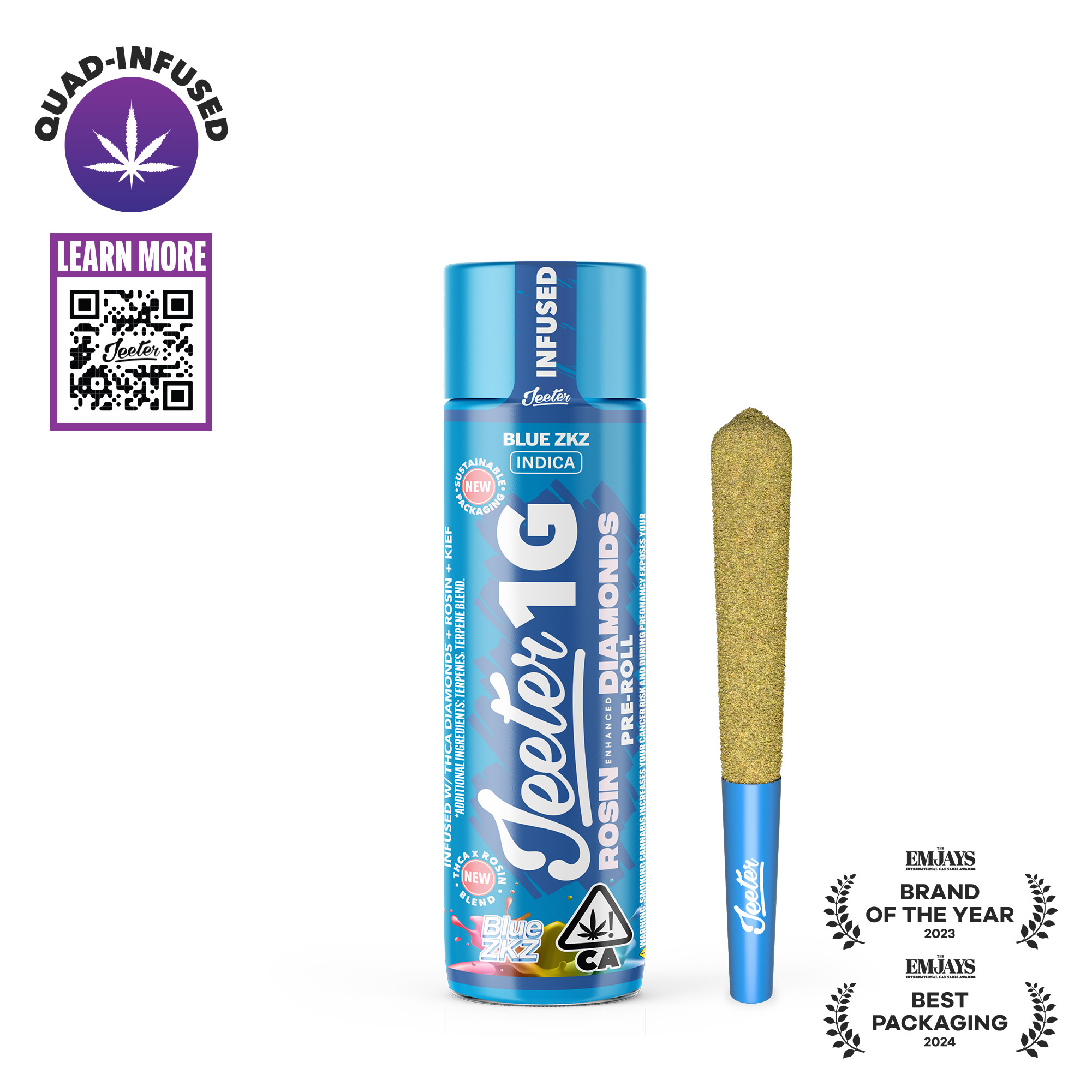 Jeeter — BLUE ZKZ ROSIN ENHANCED DIAMONDS PREROLL - GRAM
