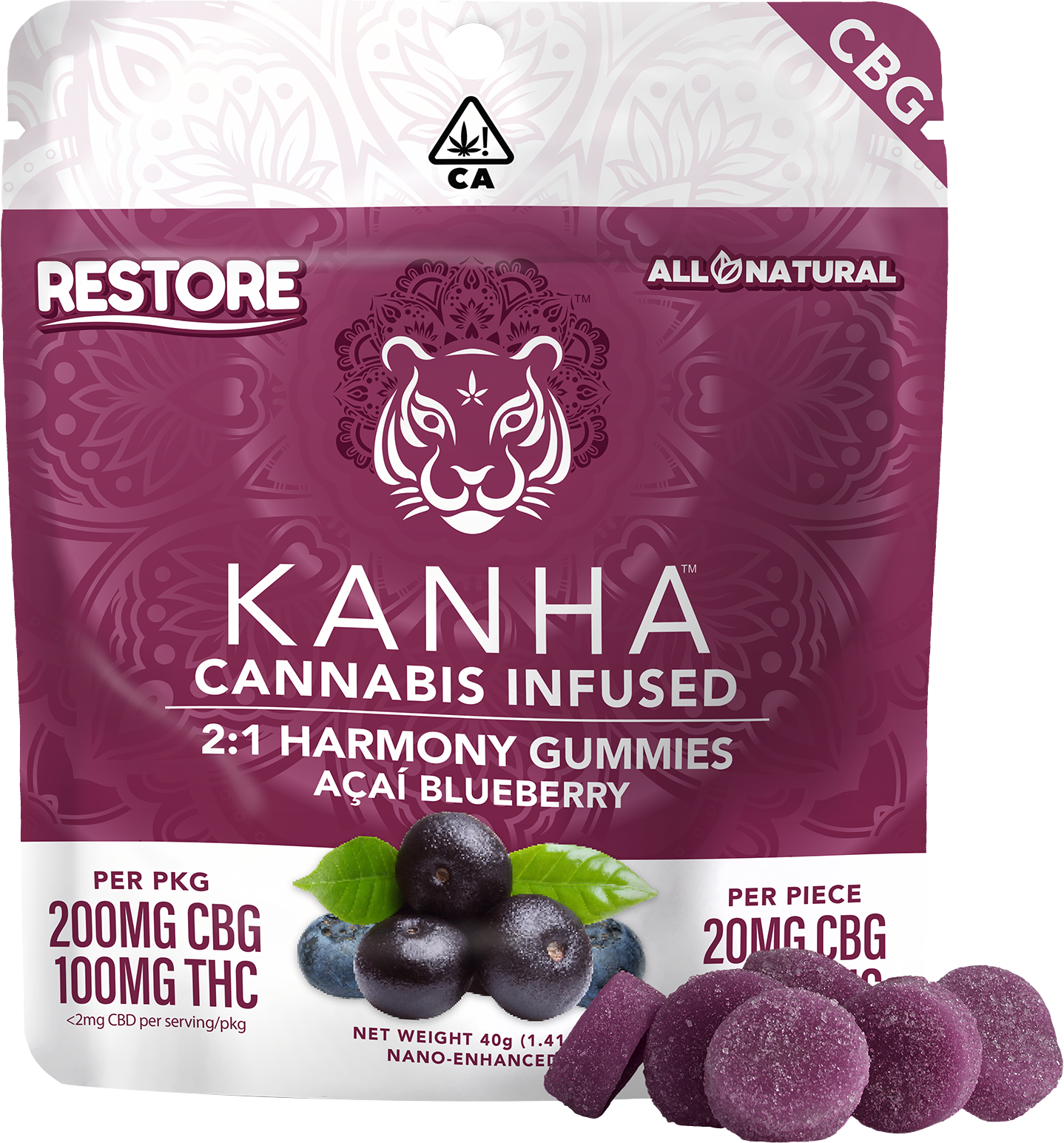 ACAI BLUEBERRY 2:1 CBG/THC HARMONY GUMMIES - 10 PACK