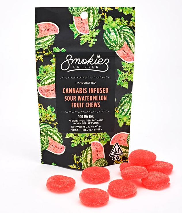 SOUR WATERMELON FRUIT CHEWS 10 PACK 100MG