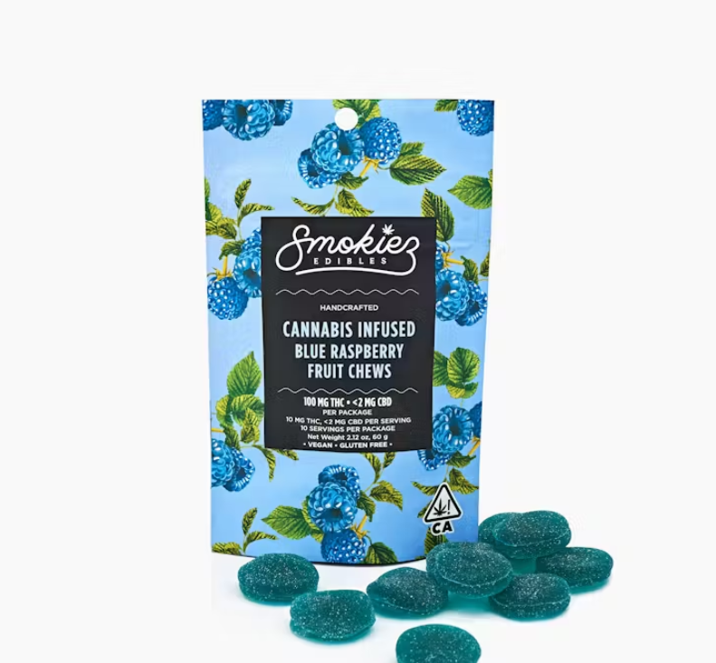 BLUE RASPBERRY FRUIT CHEWS 10 PACK 100MG