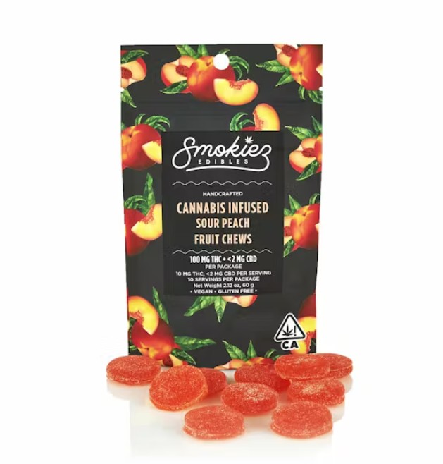 SOUR PEACH FRUIT CHEWS 10 PACK 100MG