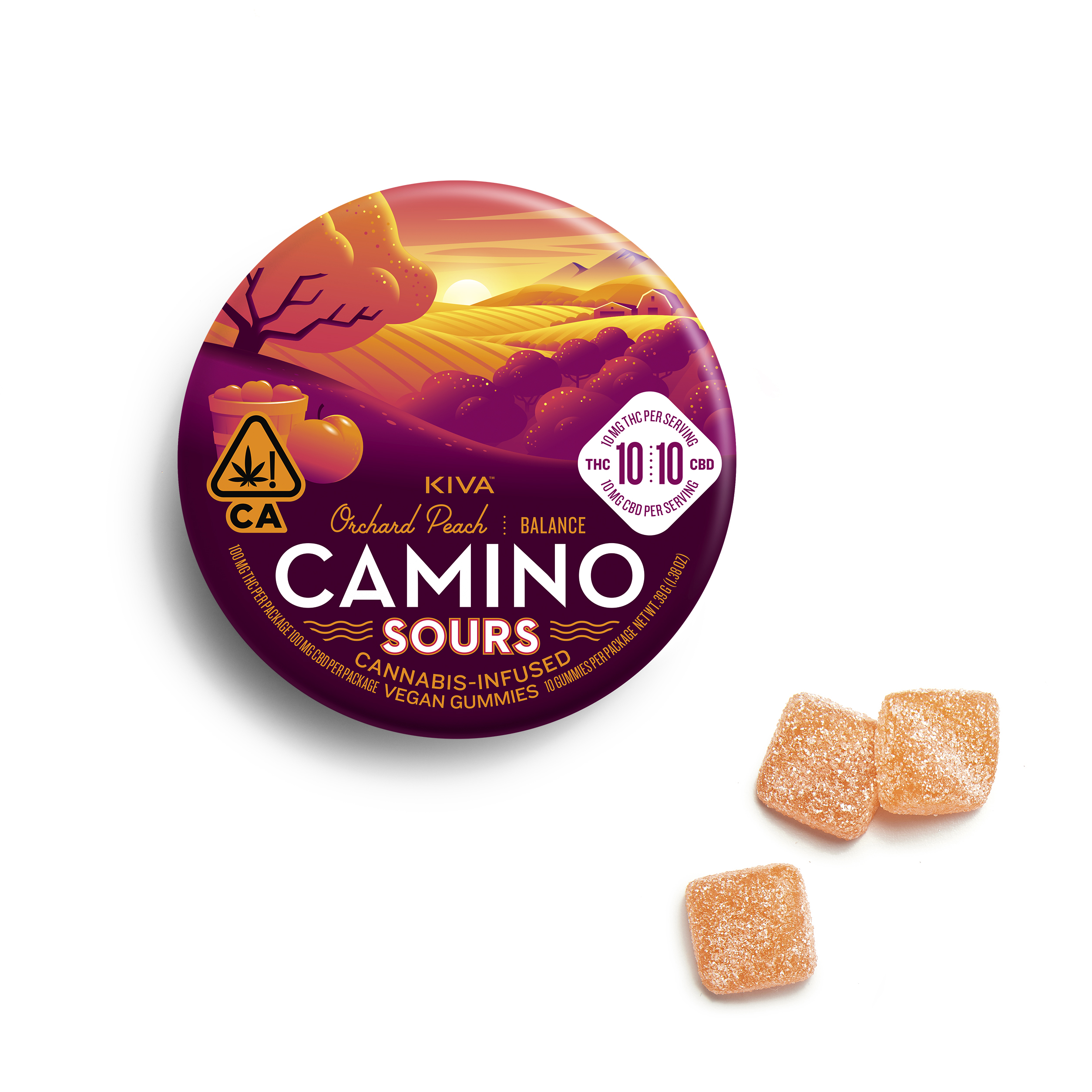 10:10 ORCHARD PEACH CBD SOUR GUMMIES 10 PACK 100MG