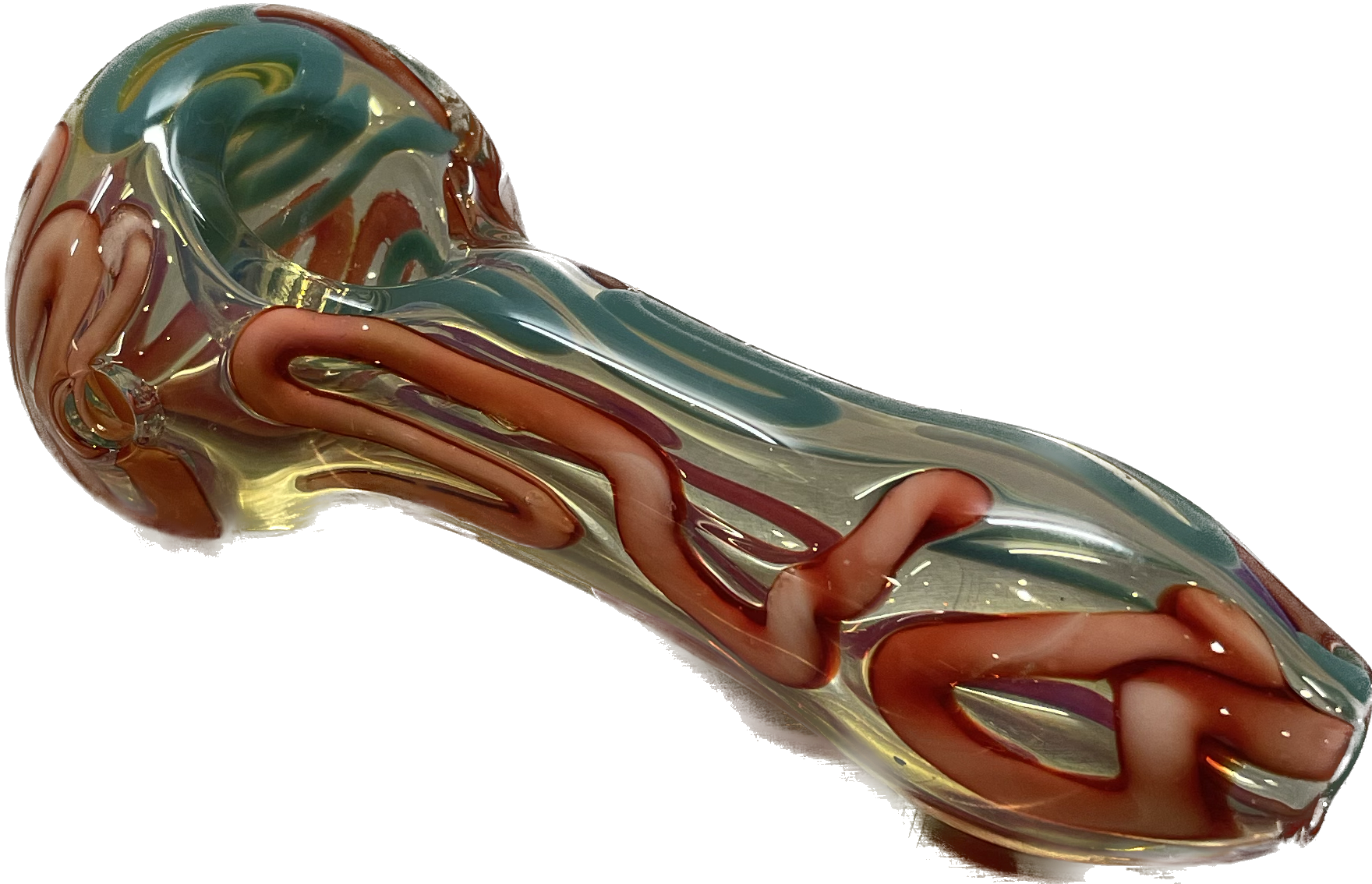 #27 B CA MADE HANDBLOWN TEAL/RED GLASS PIPE