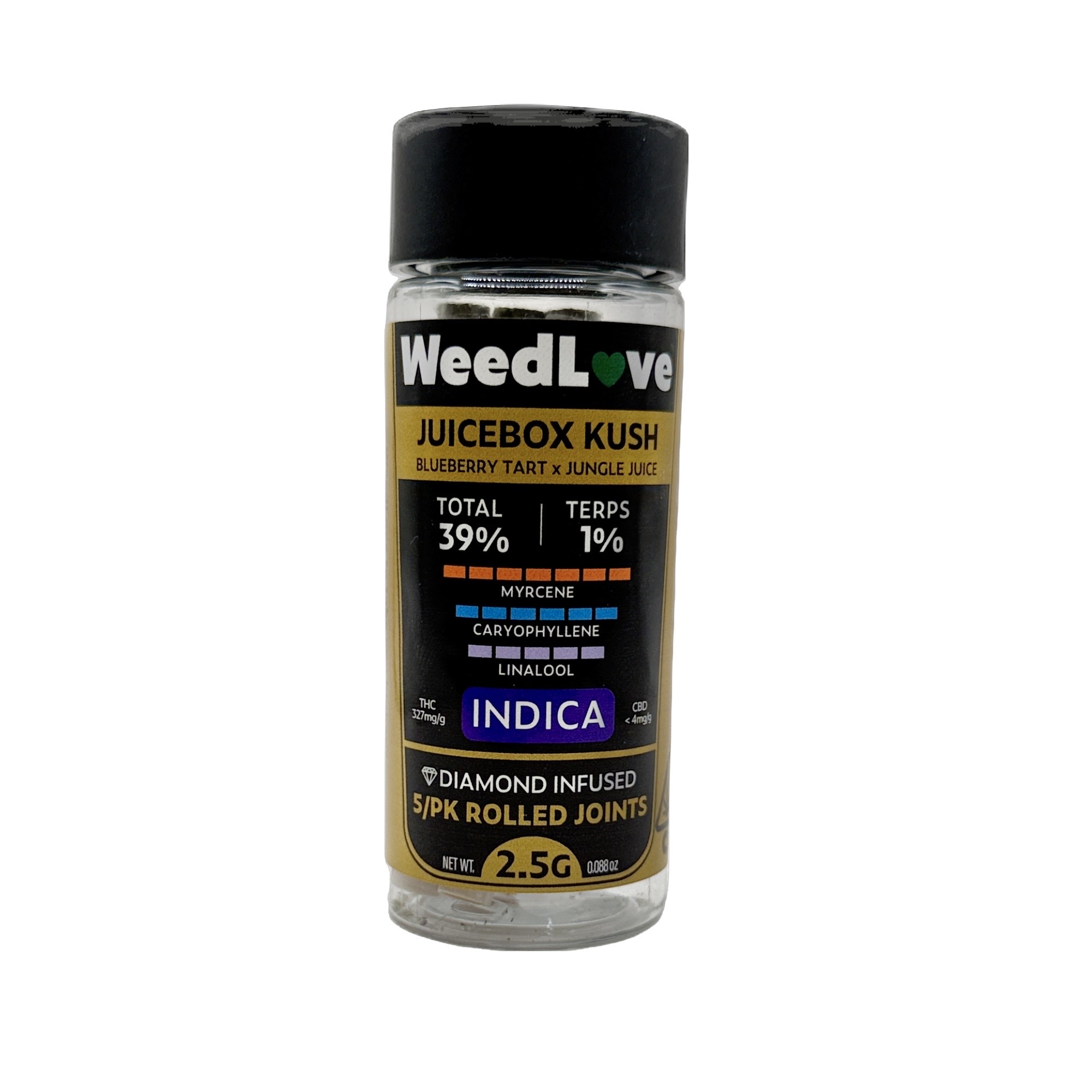 JUICEBOX KUSH DIAMOND INFUSED PREROLLS 5 PACK 2.5G