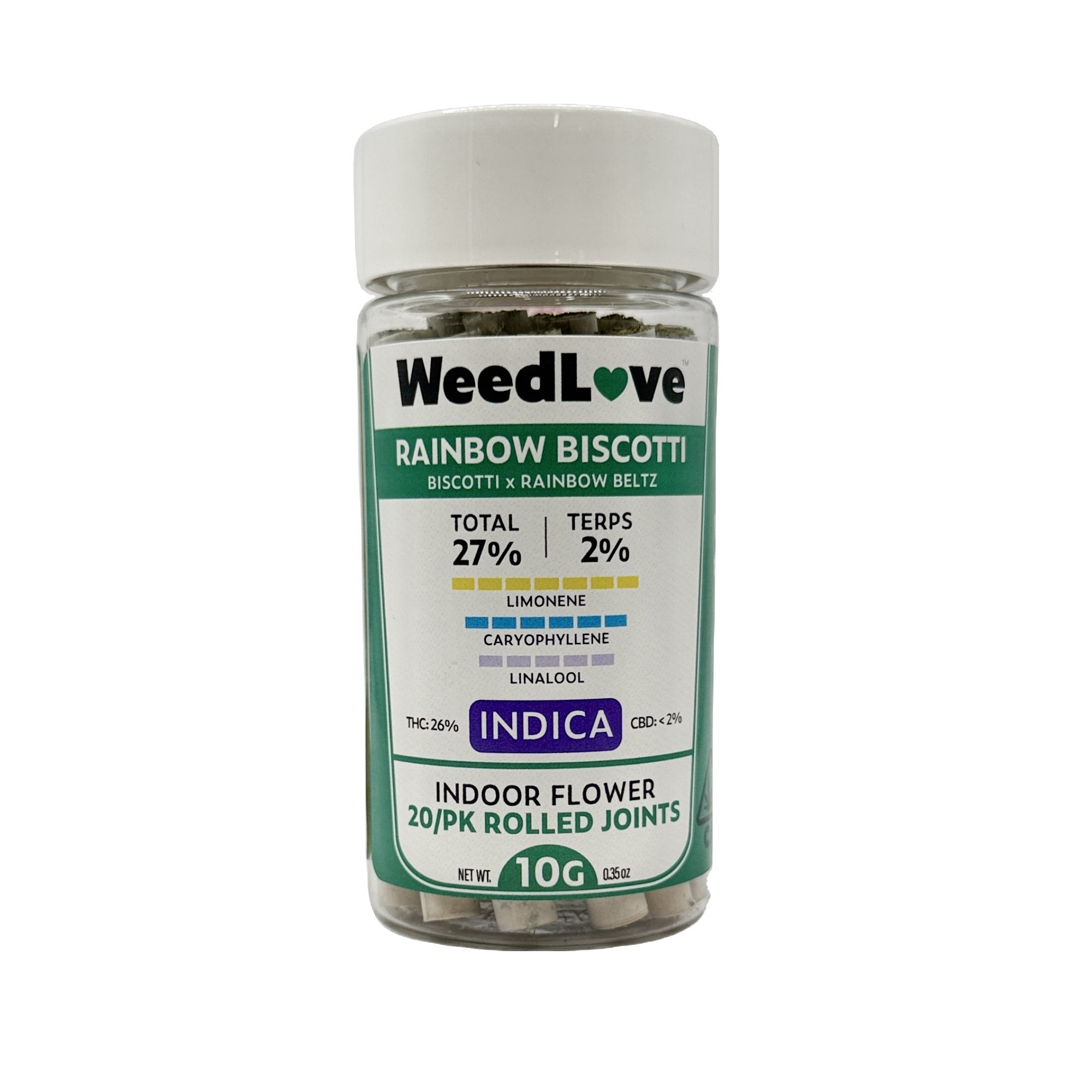 WEEDLOVE - RAINBOW BISCOTTI PREROLLS 20 PACK 10G