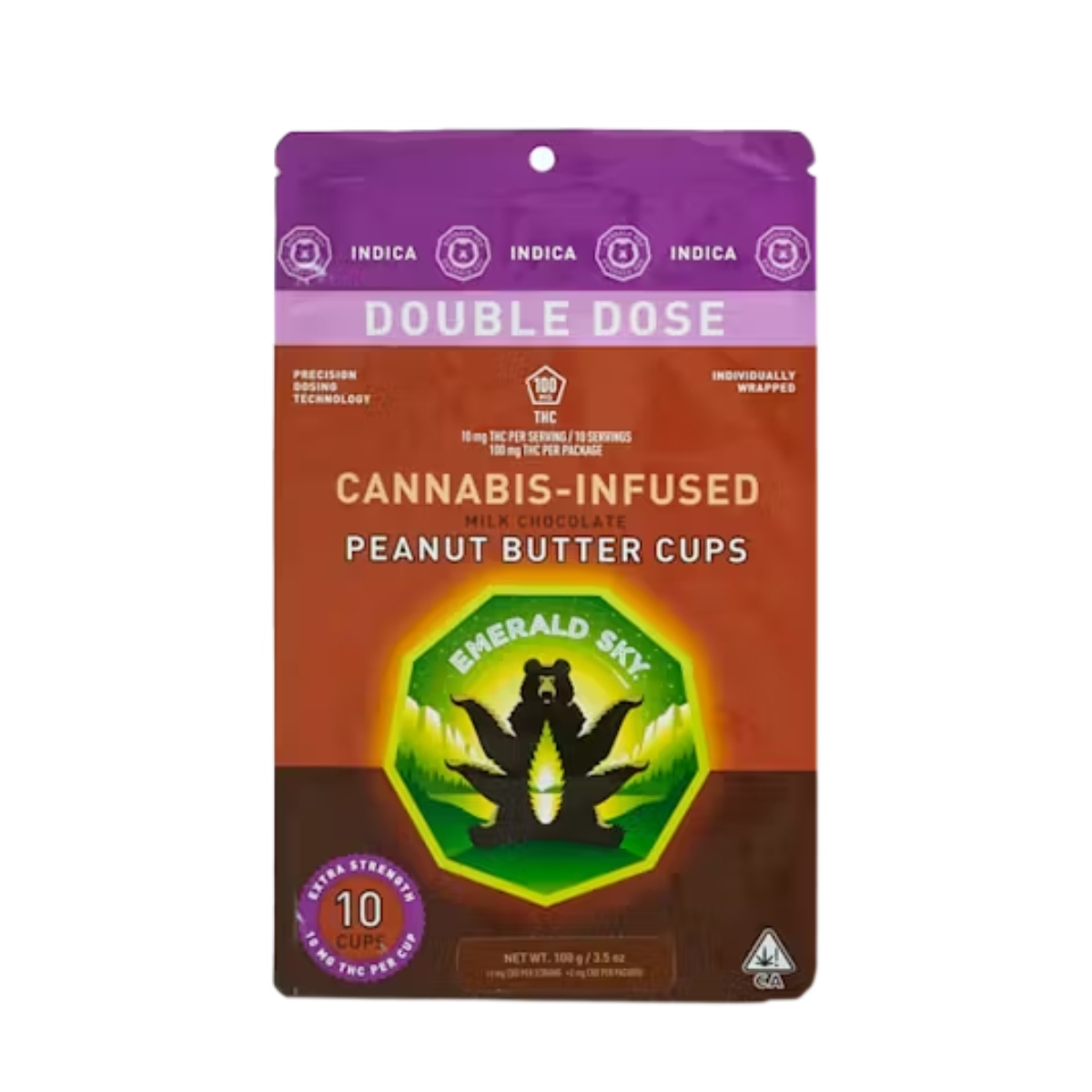Emerald Sky — MILK CHOCOLATE INDICA PEANUT BUTTER CUPS DOUBLE DOSE - 100 mg - 10 Pack