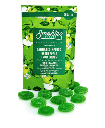 SMOKIEZ - EDIBLE - FRUIT CHEWS - HYBRID - THC:CBG - 1:1 SWEET GREEN APPLE - 100MG