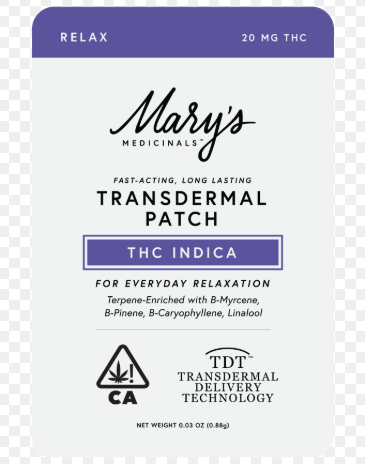 MARY'S MEDICINAL - TRANSDERMAL PATCH - INDICA - RELAX - 20MG