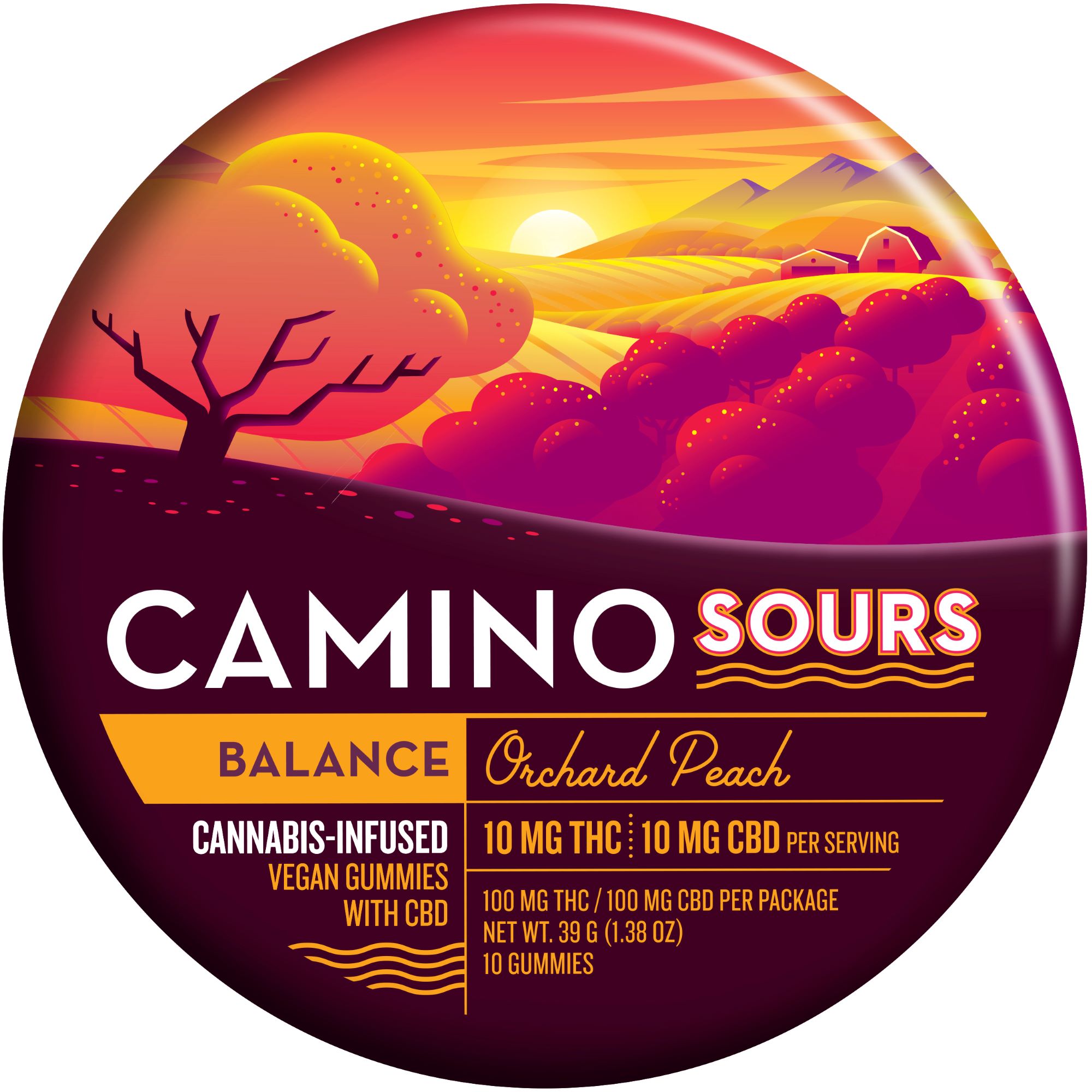 CAMINO SOURS - EDIBLE - GUMMIES - 1:1 - BALANCE - ORCHARD PEACH - 100MG