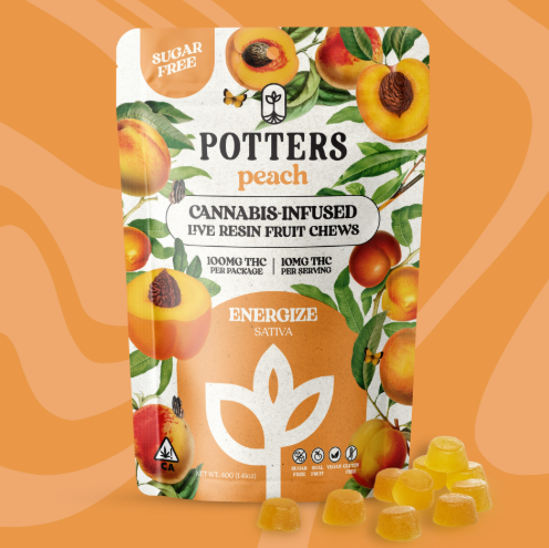POTTERS - FRUIT CHEW - SUGAR FREE - SATIVA - PEACH - 100MG