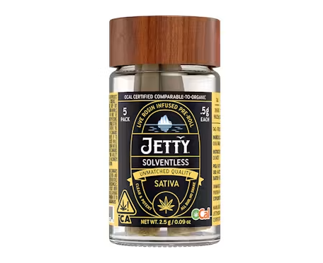 JETTY - INFUSED PREROLL PACK - OCAL SOLVENTLESS - SATIVA - TROPICANA COOKIES X GARLIC GROVE - .5G - (5PK)