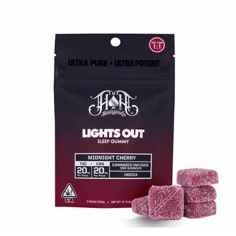 HEAVY HITTERS - EDIBLE - GUMMIES - LIGHTS OUT - INDICA - MIDNIGHT CHERRY - CBN - 1:1 - 100MG