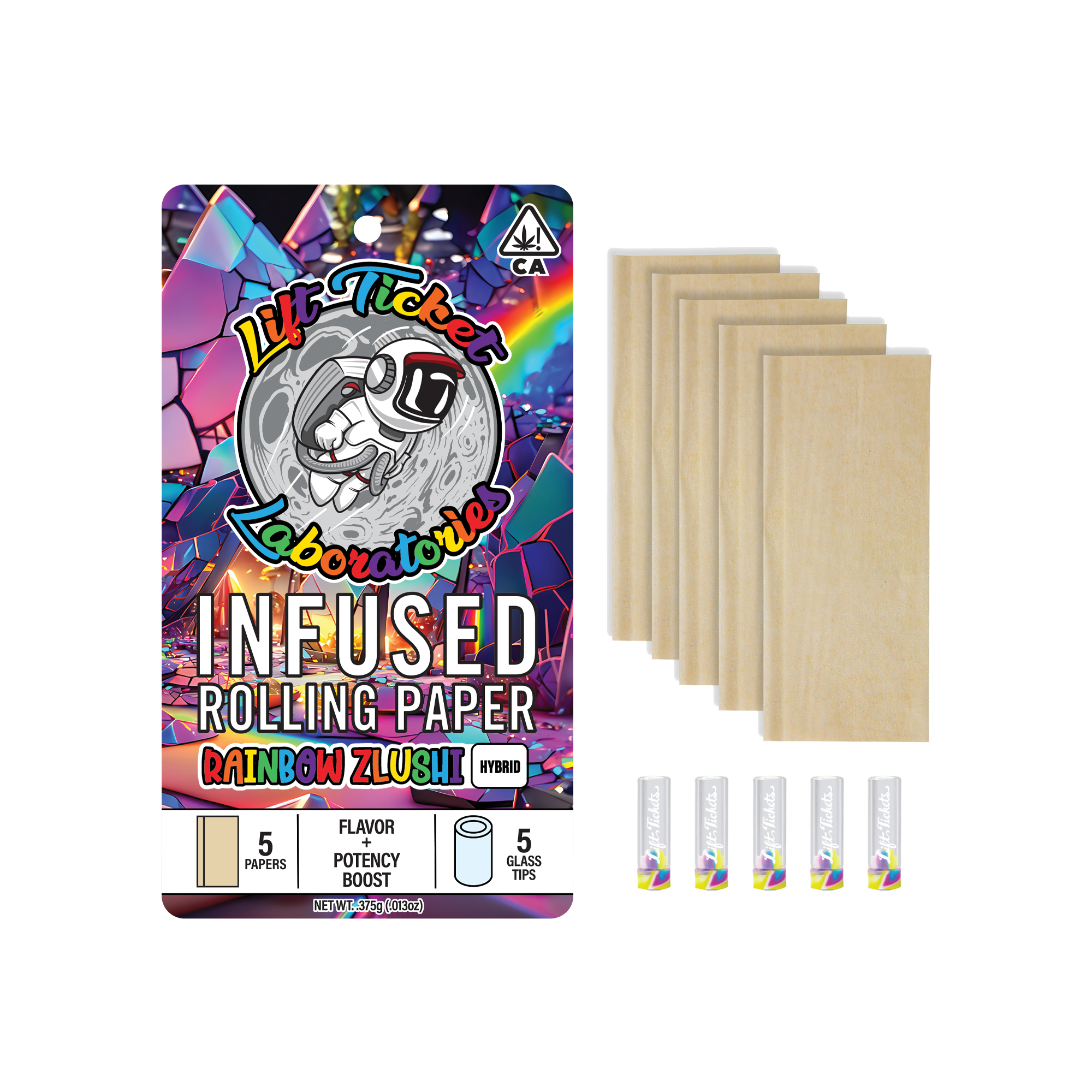 LIFT TICKET - TERP INFUSED PAPERS - RAINBOW ZLUSHI KIT W/ GLASS TIP - 5PK