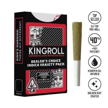KINGROLL JR - INFUSED PREROLL PACK - INDICA - VARIETY MIX #8 - .75G - (4PK)