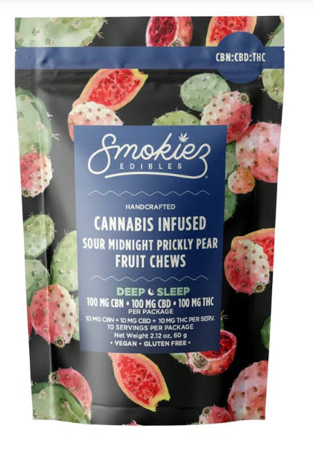 SMOKIEZ - EDIBLE - FRUIT CHEWS - INDICA CBN - 1:1:1 - SWEET MIDNIGHT PRICKLY PEAR - 100MG