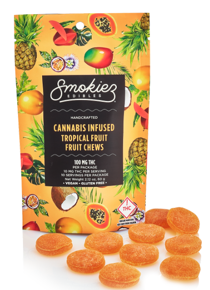 SMOKIEZ - EDIBLE - FRUIT CHEW - HYBRID - 1:1 - THC CBD - TROPICAL FRUIT - 100MG