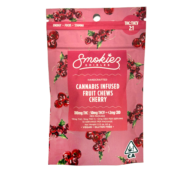 SMOKIEZ - EDIBLE - FRUIT CHEWS - SATIVA - THC:THCV - CHERRY - 100MG