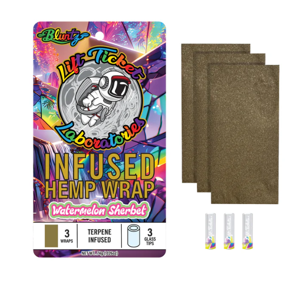 LIFT TICKET - TERP INFUSED HEMP WRAP - WATERMELON SHERBET W/ GLASS TIP - 2PK