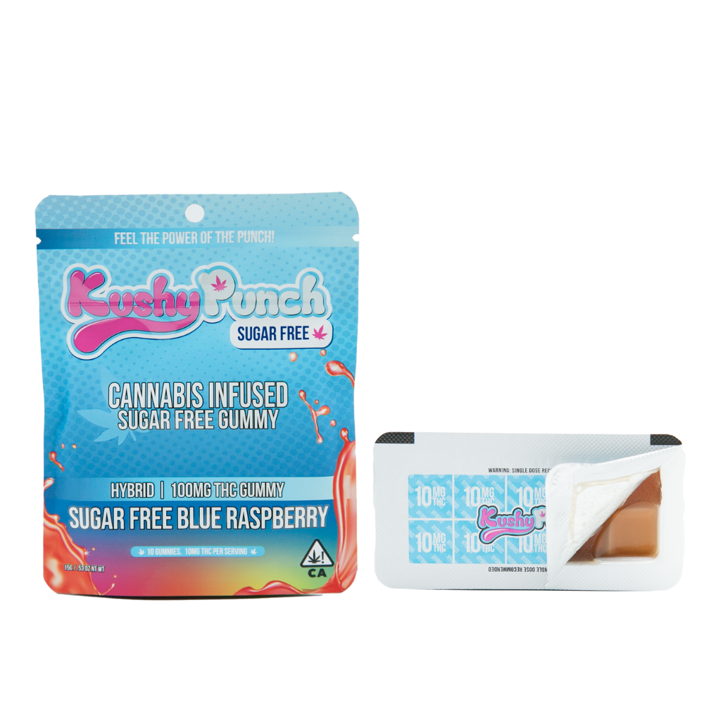 Kushy punch - BLUE RASPBERRY SUGAR FREE HYBRID GUMMY 100MG