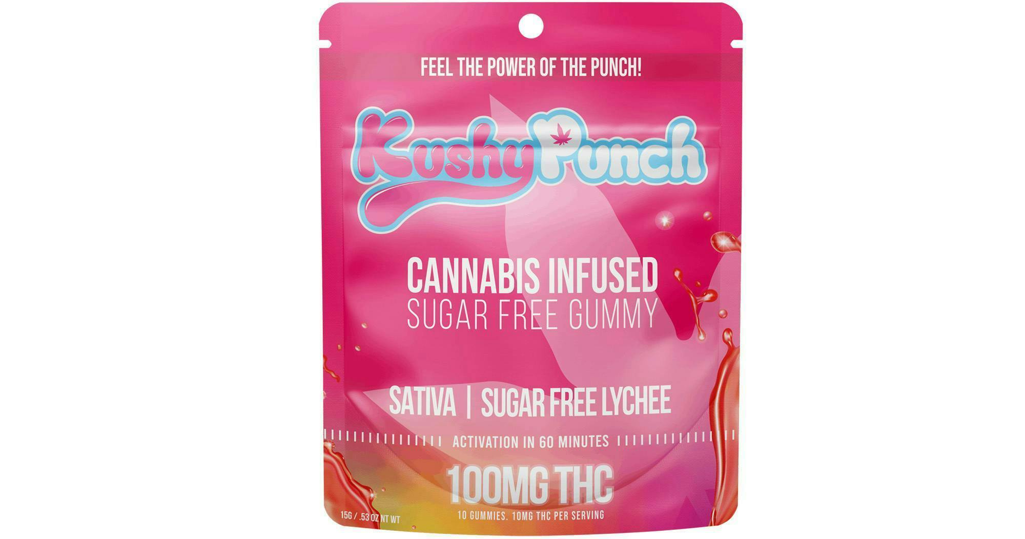 Kushy punch - LYCHEE SUGAR FREE SATIVA GUMMY 100MG