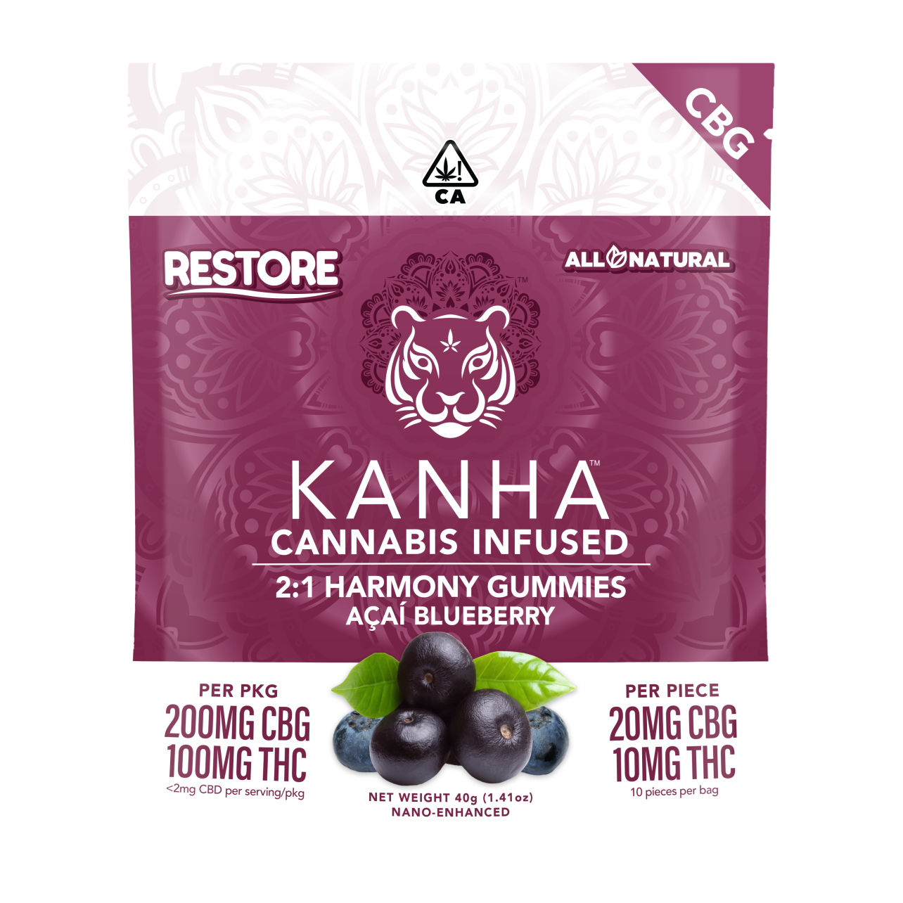 KANHA — - ACAI BLUEBERRY - CBG HARMONY - NANO GUMMY - 10 PACK -